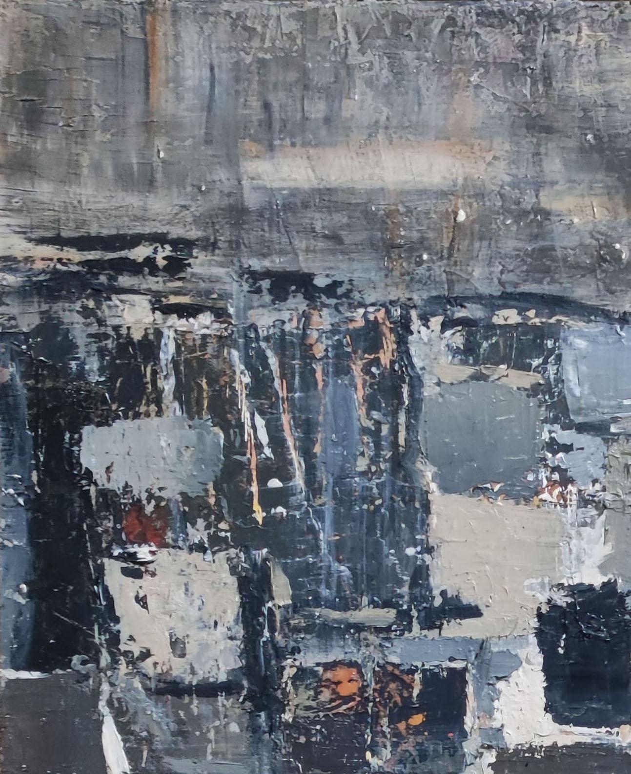 variations, expressionism abstract, gray, cliff, oil on canvas; french artist For Sale 5