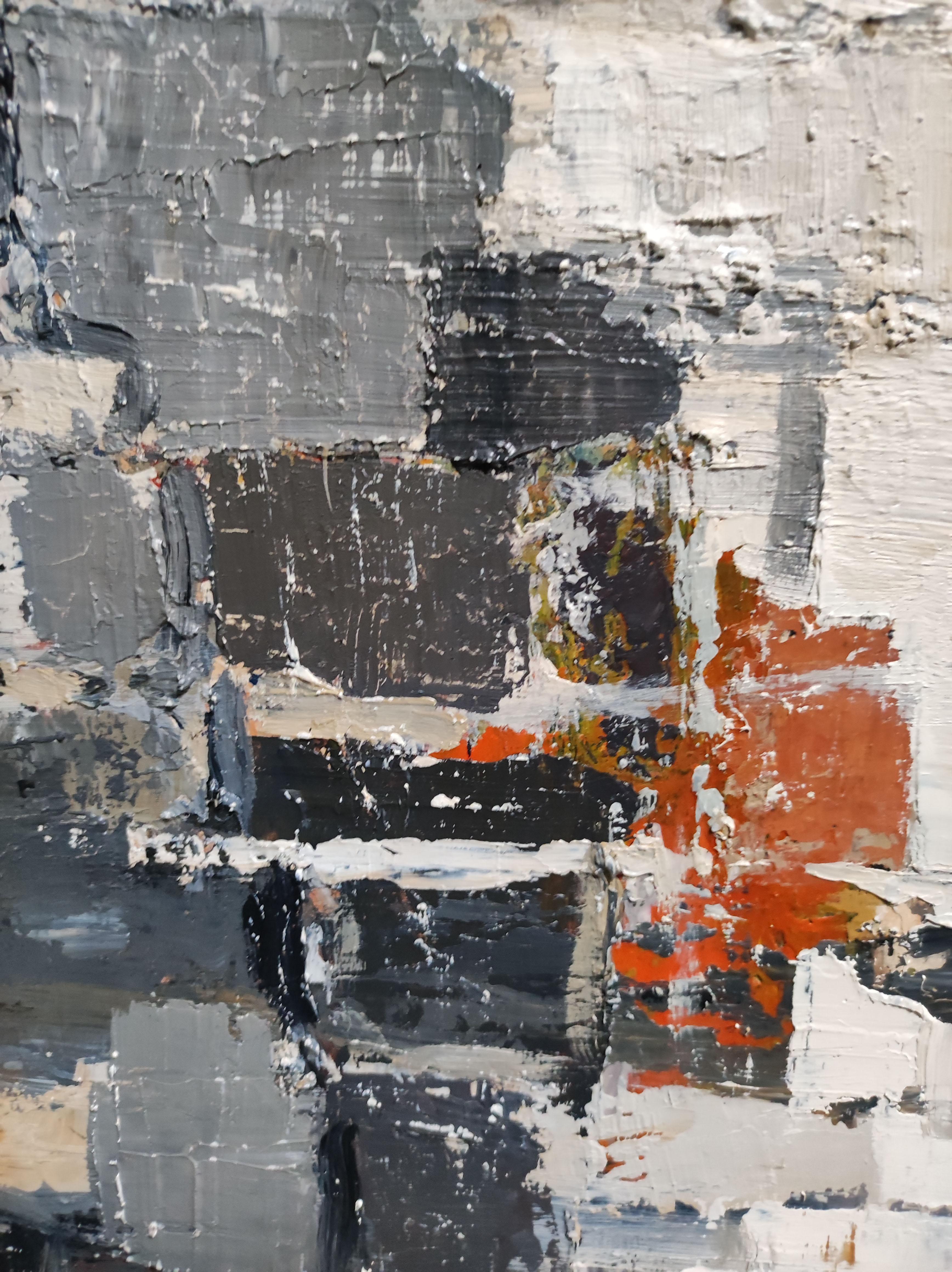 Variazioni, Espressionismo astratto, Grigio, Scogliera, Olio su tela, Artista francese in vendita 2
