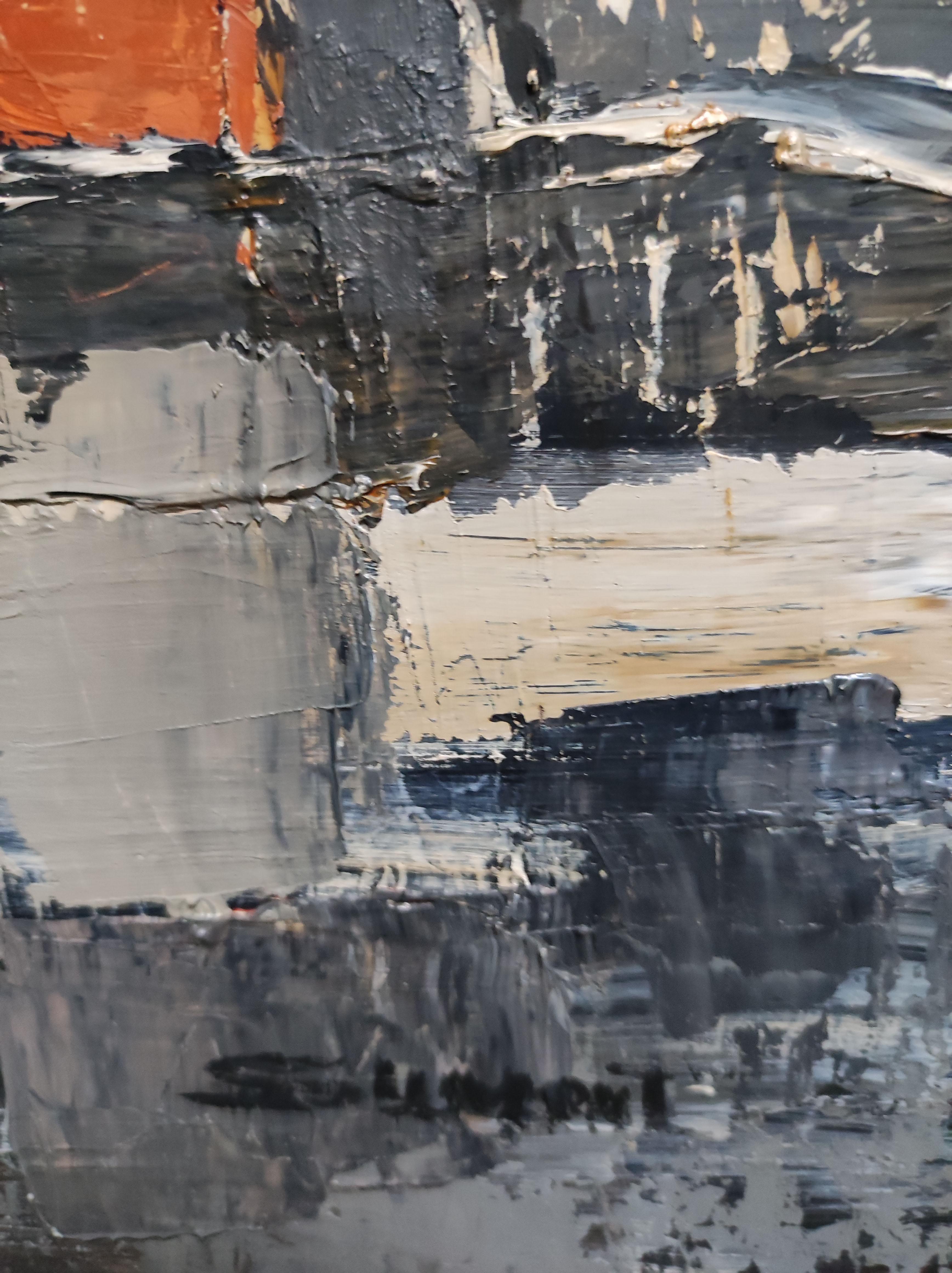 variations, expressionism abstract, gray, cliff, oil on canvas; french artist For Sale 1