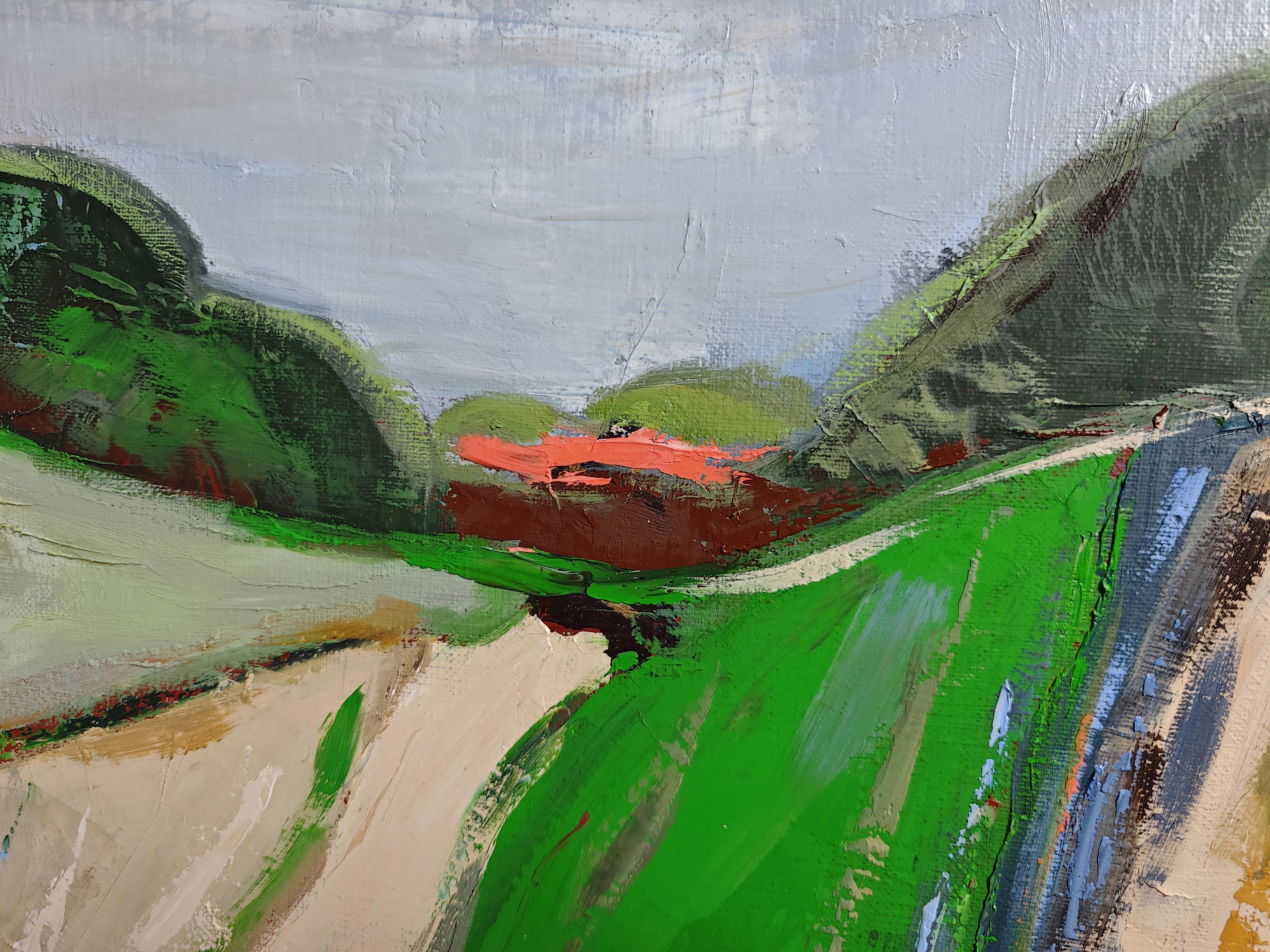 Vers la clarté, Oil on canvas, Abstract Landscape, Expressionism art - Gray Landscape Painting by SOPHIE DUMONT