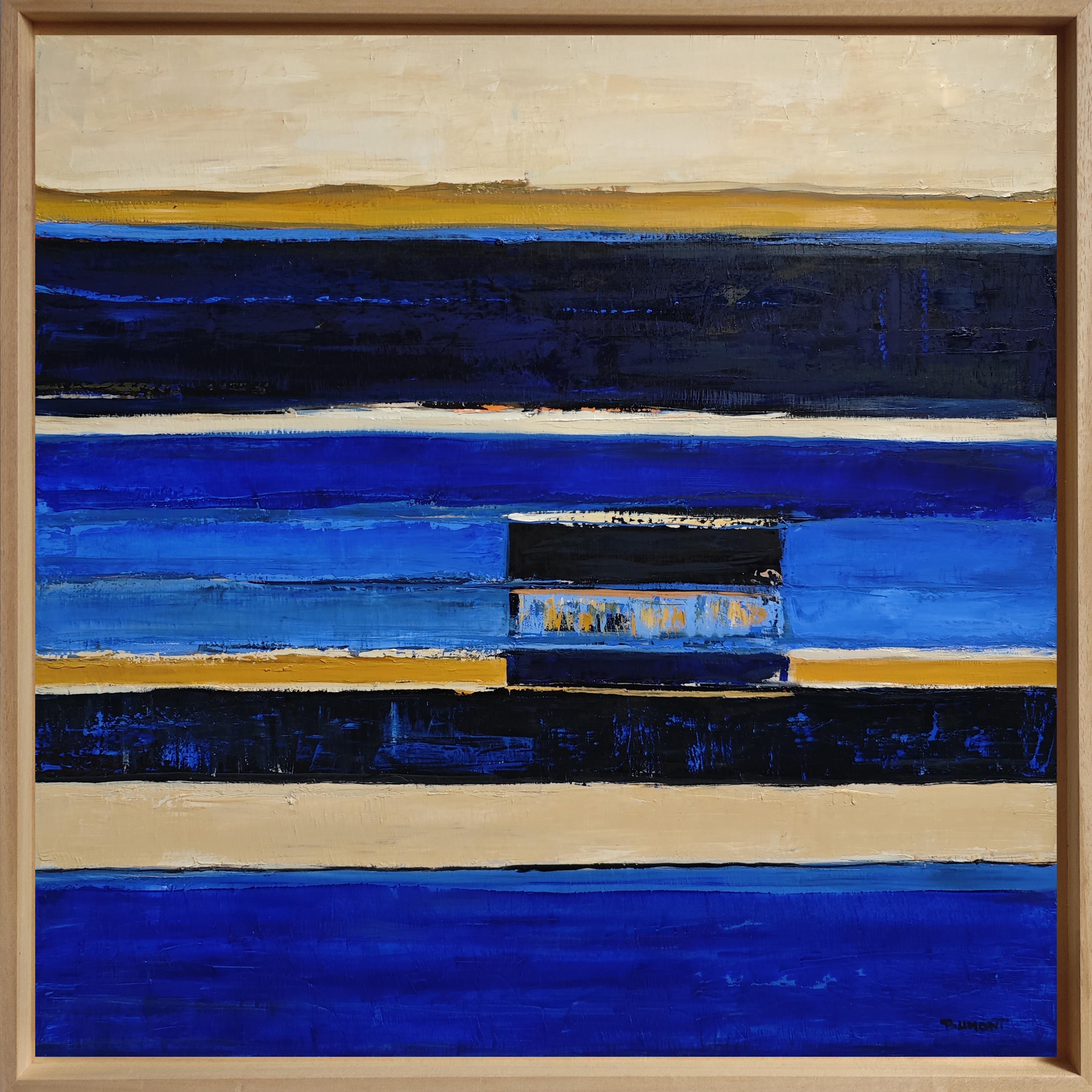 Vestige d'horizon, Astratto, Minimalismo, Olio, Paesaggio, Arte contemporanea blu in vendita 7