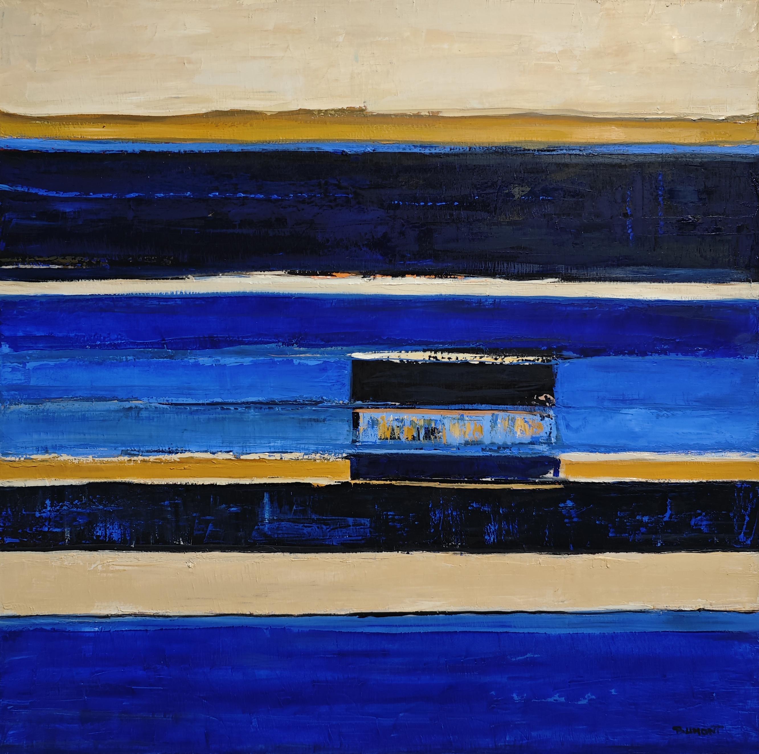 Vestige d'horizon, Astratto, Minimalismo, Olio, Paesaggio, Arte contemporanea blu - Painting Astrattismo geometrico di SOPHIE DUMONT