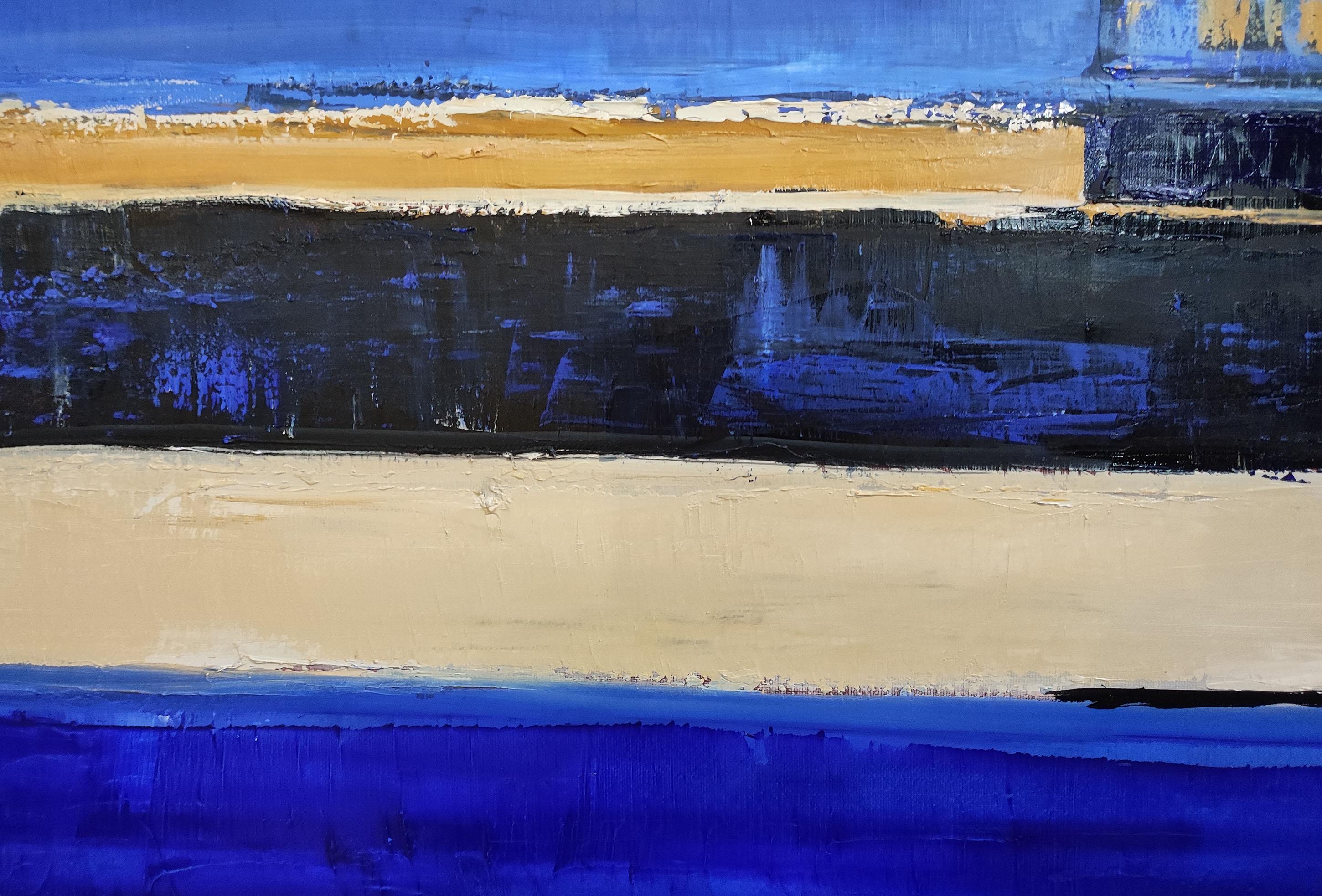 Vestige d'horizon, Astratto, Minimalismo, Olio, Paesaggio, Arte contemporanea blu in vendita 1