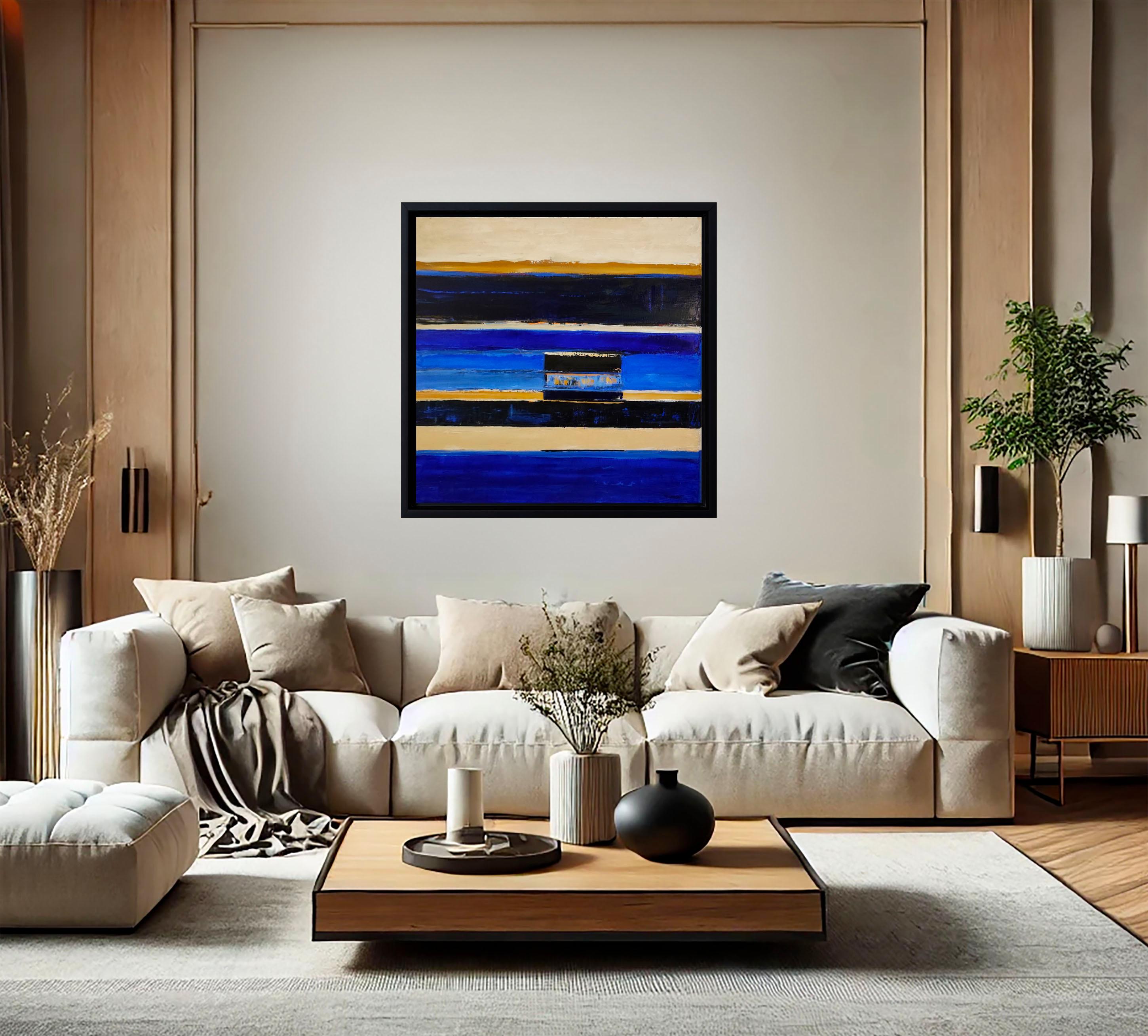 Vestige d'horizon, Astratto, Minimalismo, Olio, Paesaggio, Arte contemporanea blu in vendita 3