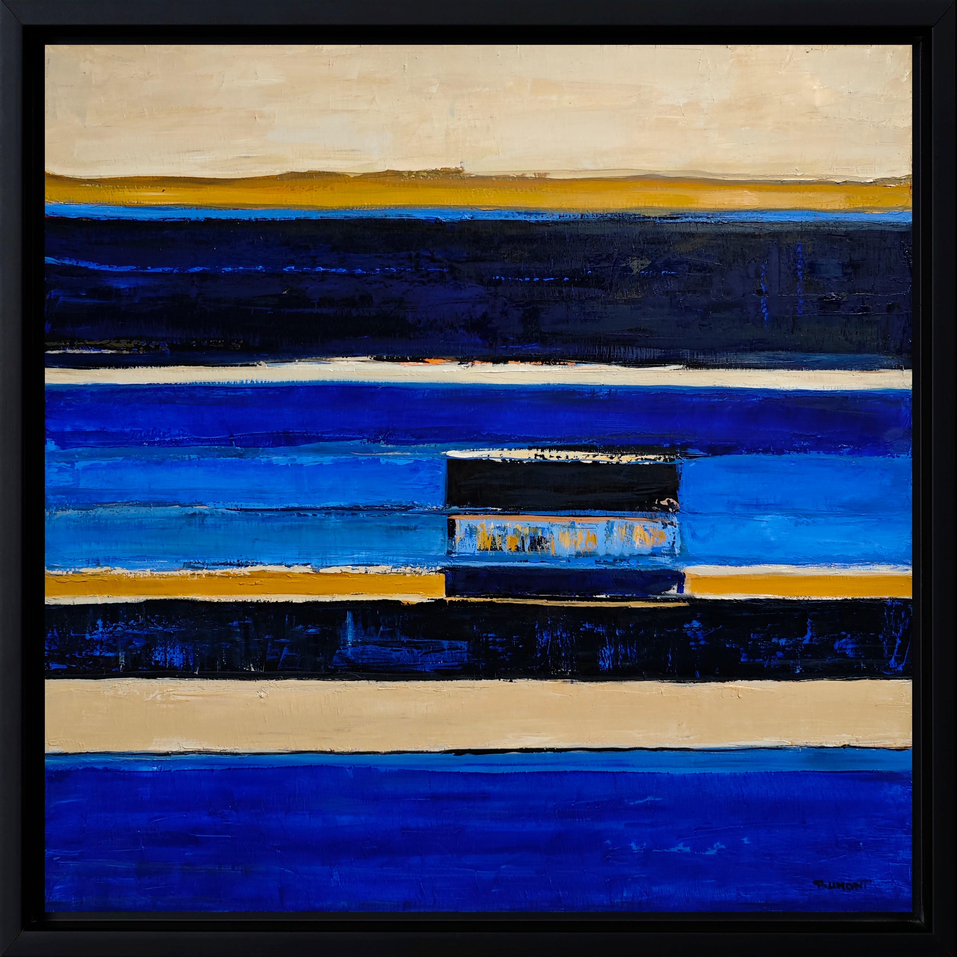 Abstract Painting di SOPHIE DUMONT - Vestige d'horizon, Astratto, Minimalismo, Olio, Paesaggio, Arte contemporanea blu
