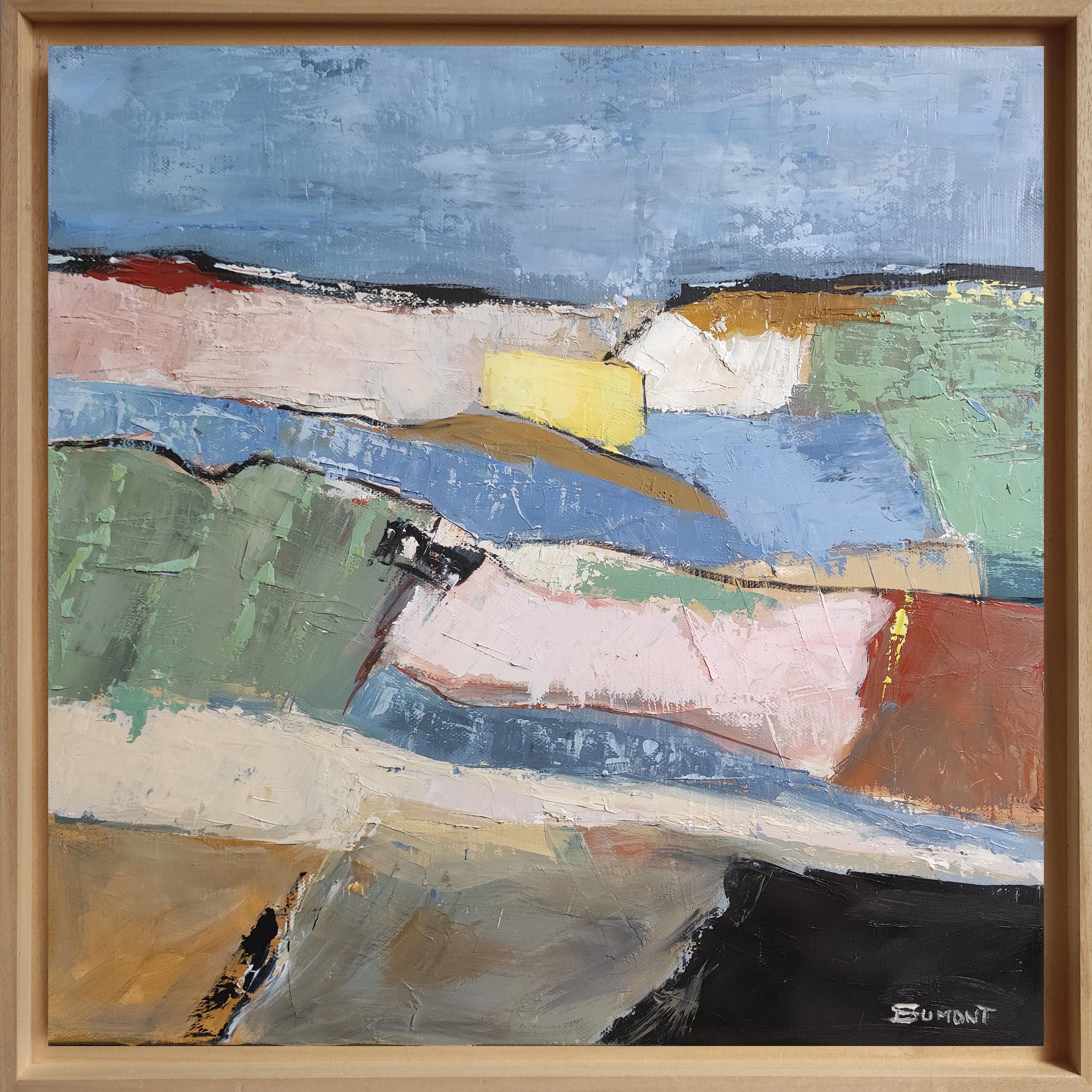 Landscape Painting SOPHIE DUMONT - Vibrato, Paysage bleu, Huile sur toile, Expressionnisme, Contemporain, Texturé