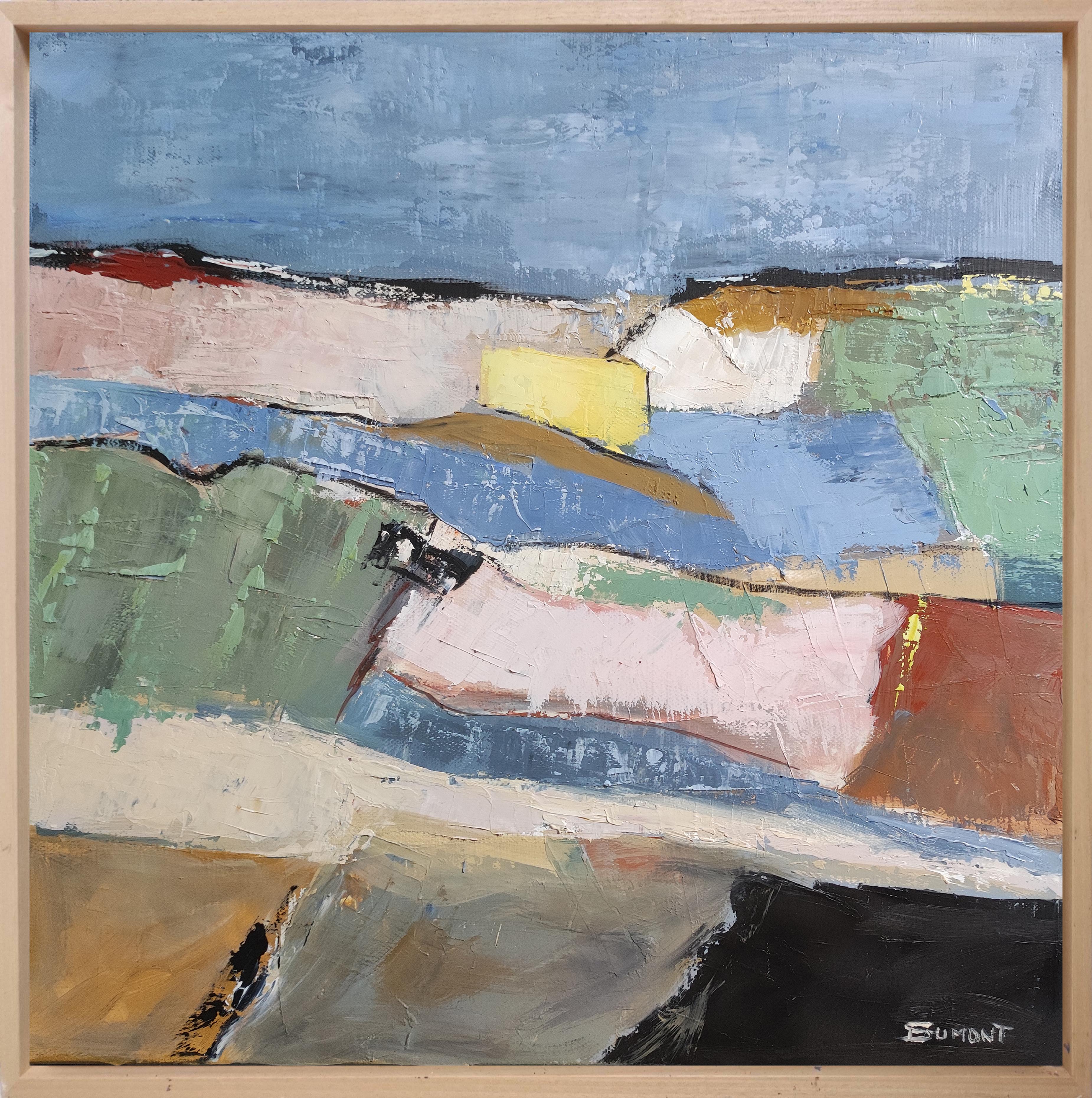 Vibrato, blue landscape, oil on canvas, expressionism, contempory, textured - Painting by SOPHIE DUMONT
