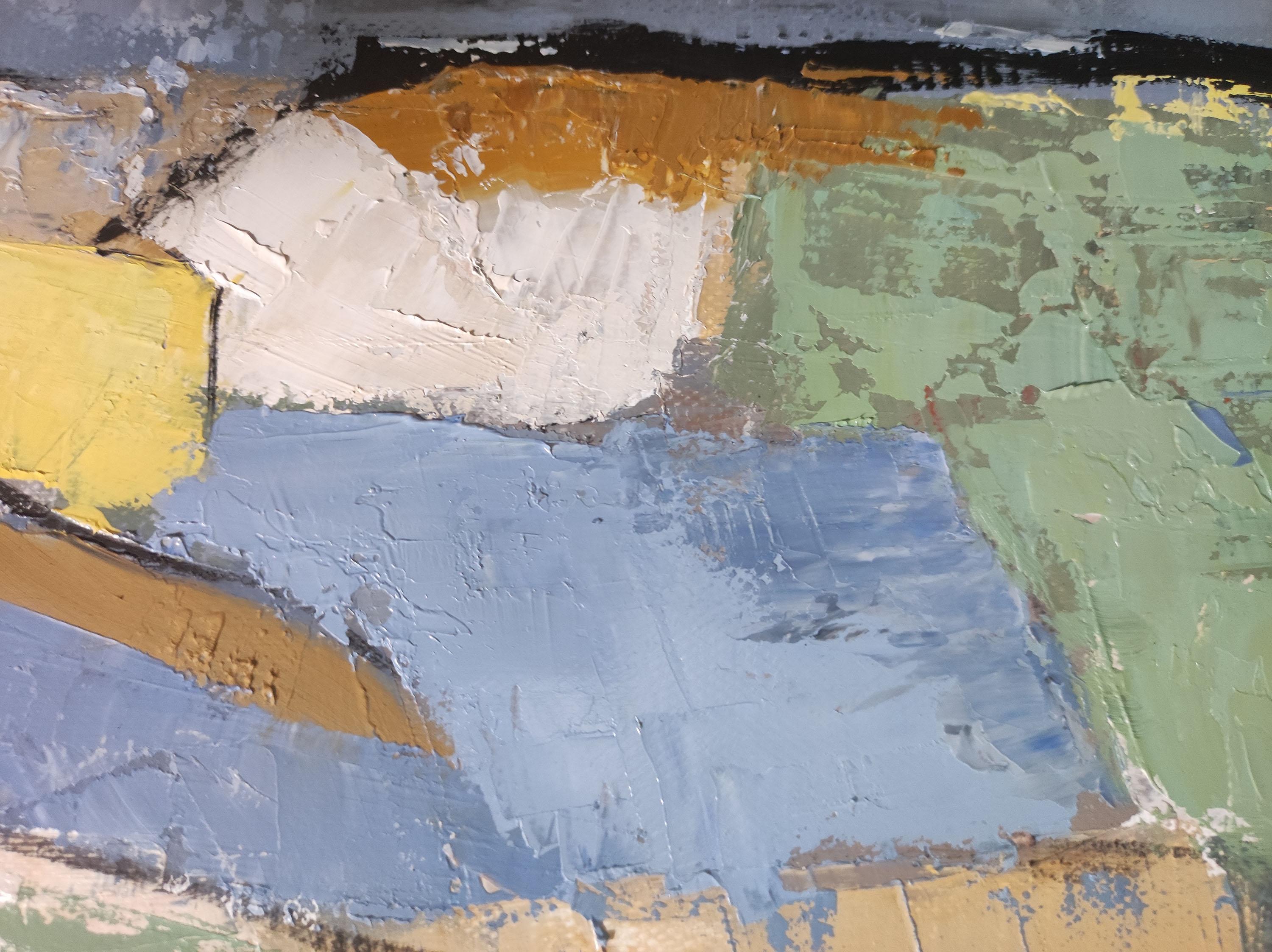 Vibrato, blue landscape, oil on canvas, expressionism, contempory, textured For Sale 2