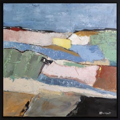 Vibrato, paysage bleu, huile sur toile, expressionnisme, contemporain, texturé