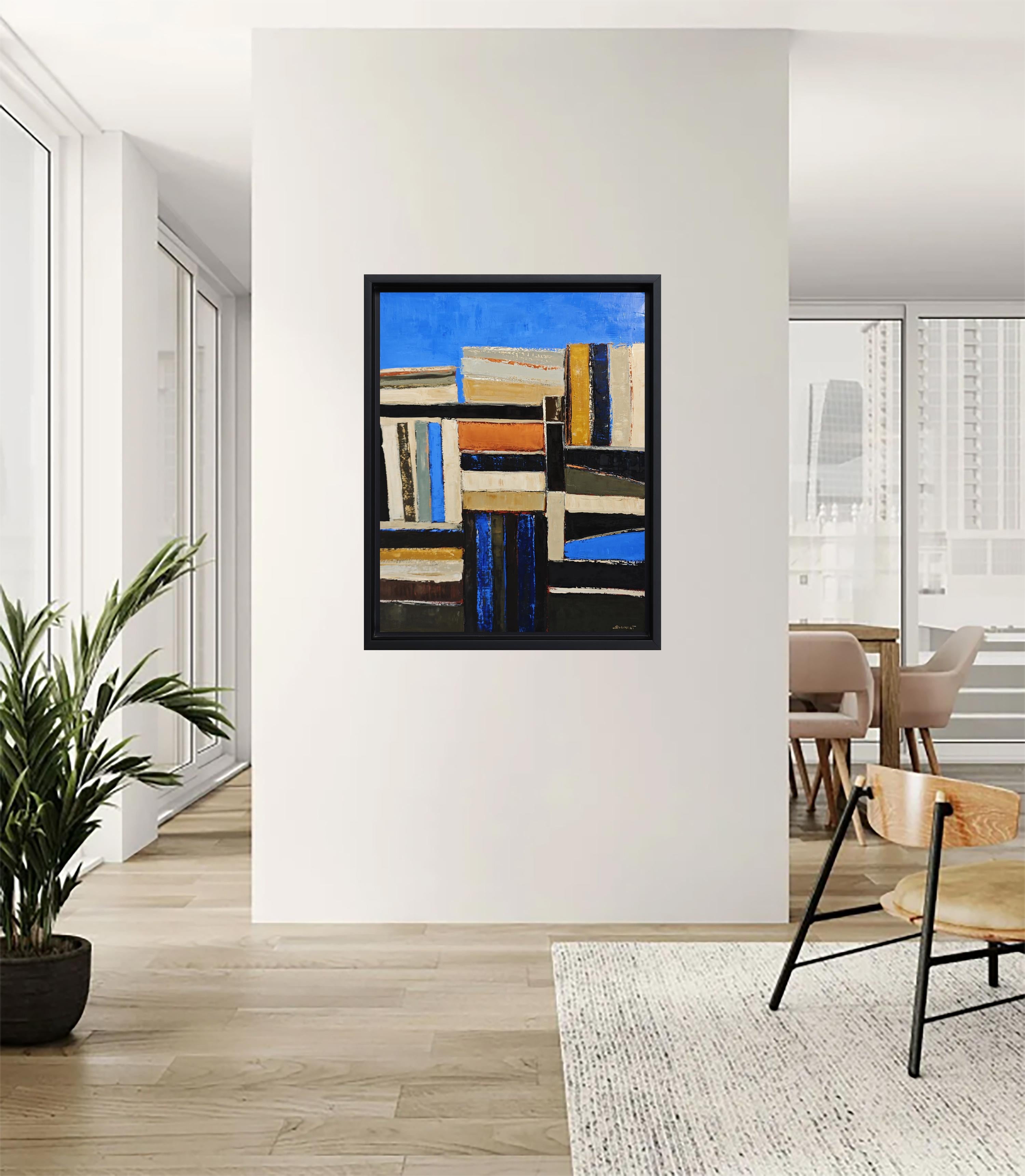 Volumes alignés, Contemporary  textured Oil on Canvas, Abstract library, books For Sale 5