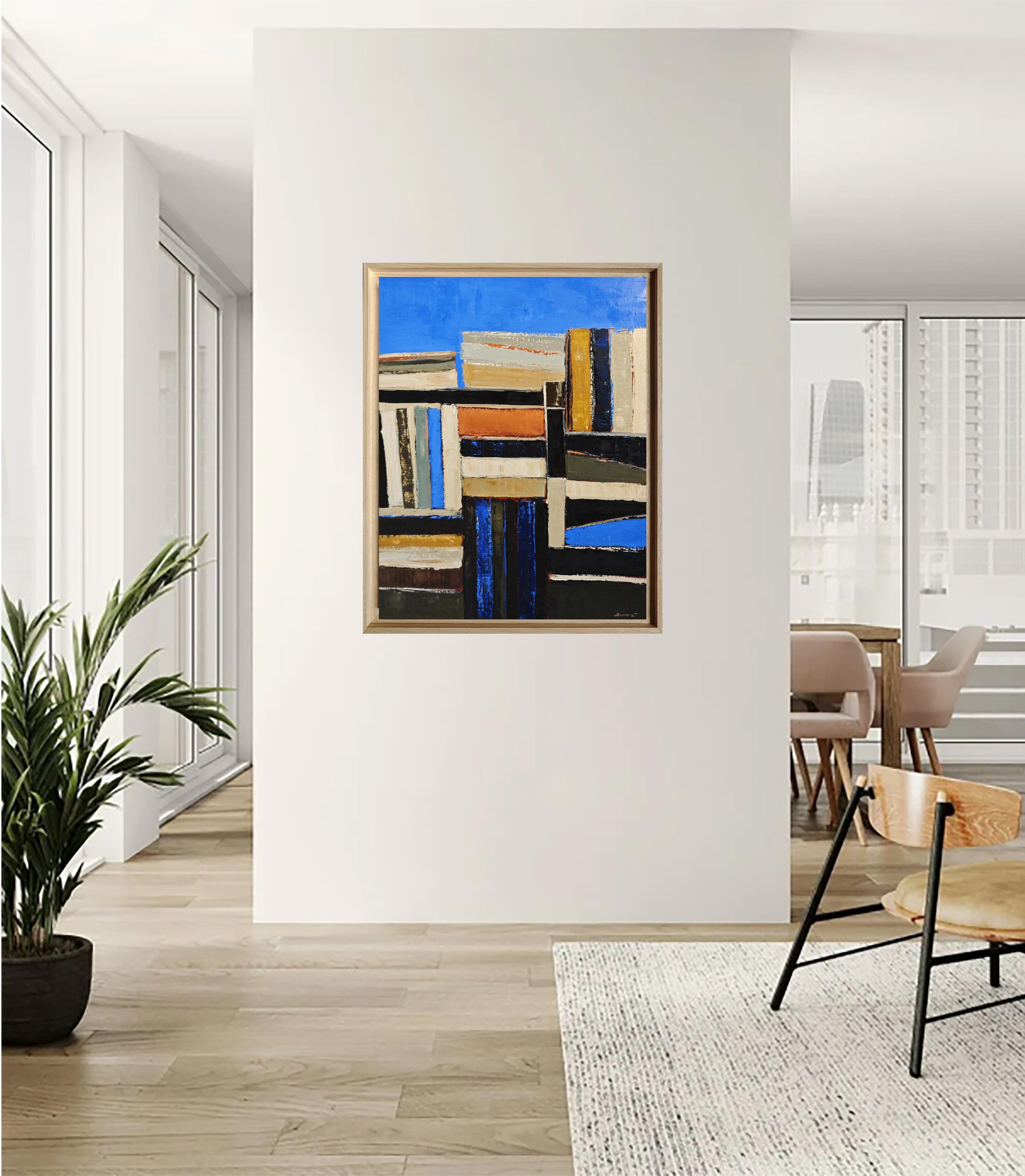 Volumes alignés, Contemporary  textured Oil on Canvas, Abstract library, books For Sale 6