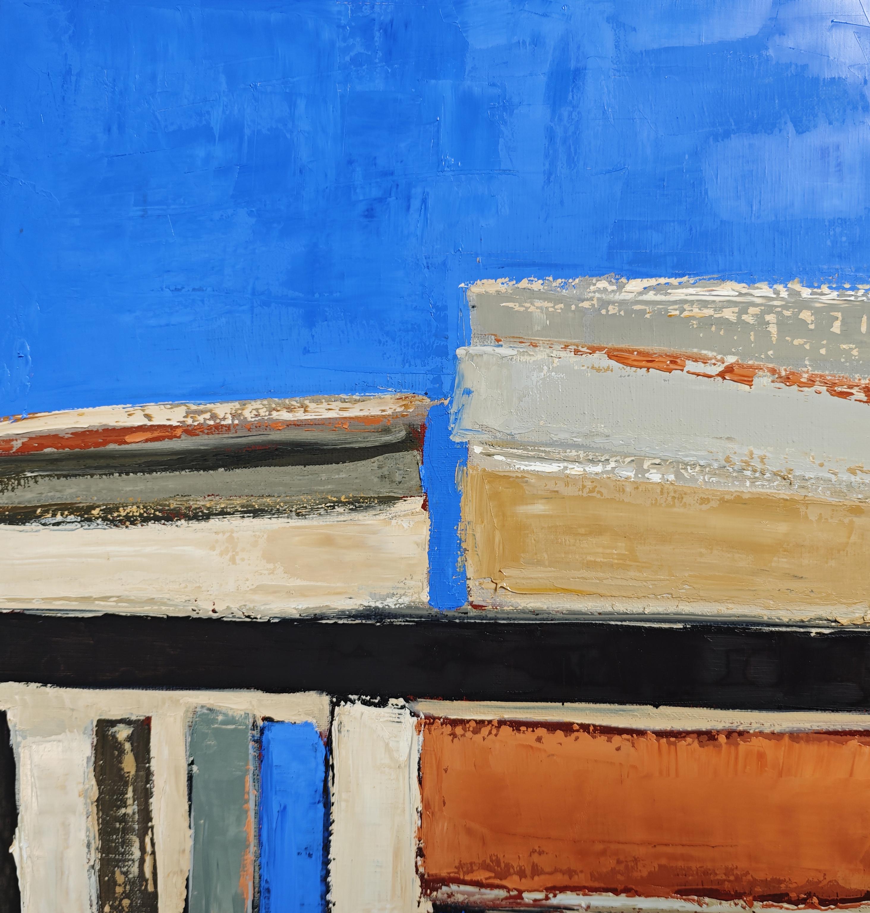 Volumes alignés, Contemporary  textured Oil on Canvas, Abstract library, books For Sale 2