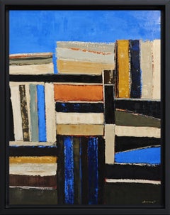 Volumes alignés, Contemporary  textured Oil on Canvas, Abstract library, books