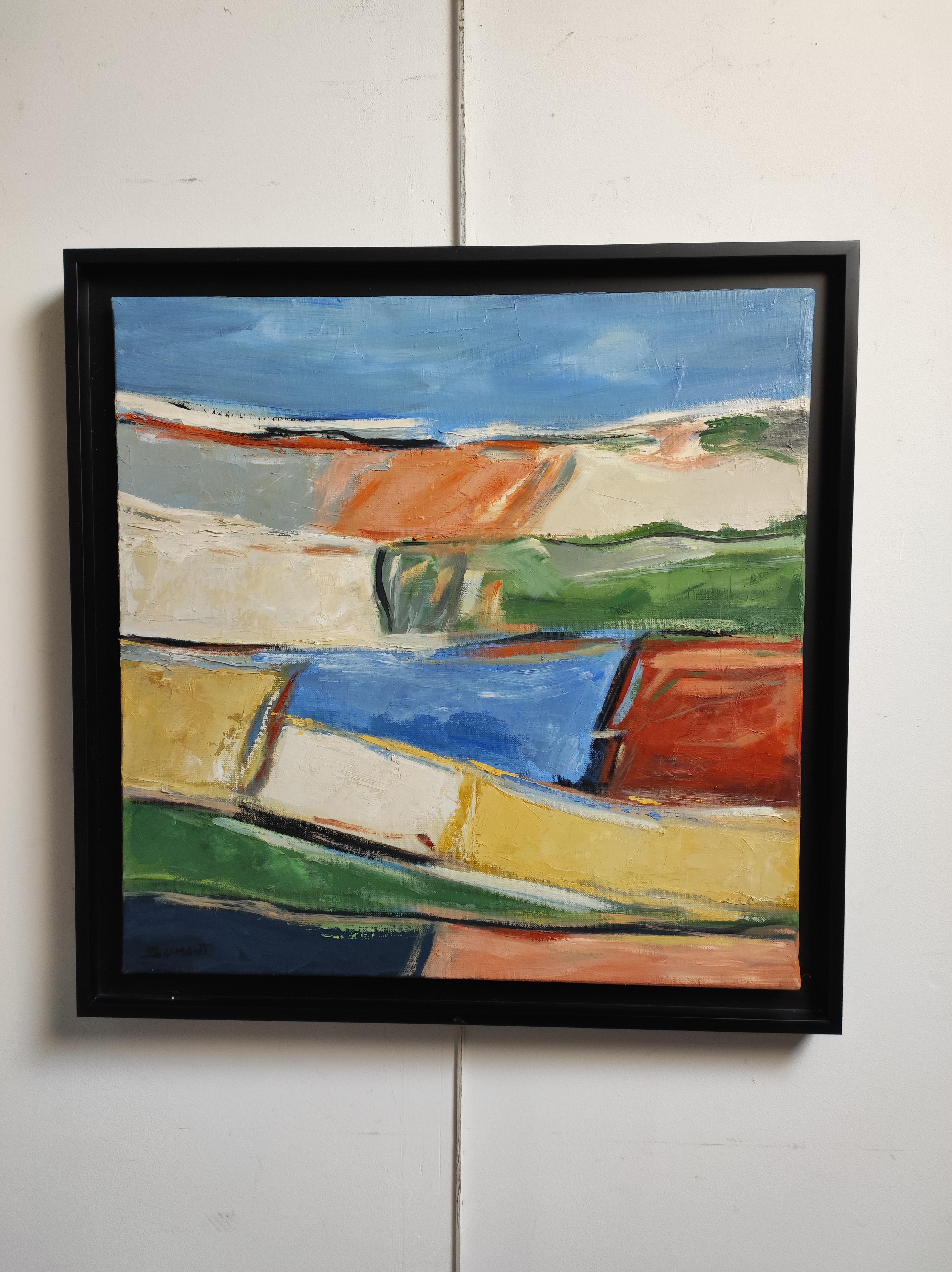 Voyage, Landscape, Oil on canvas, Expressionism, Multicolor, French, Abstract - Abstract Expressionist Painting by SOPHIE DUMONT