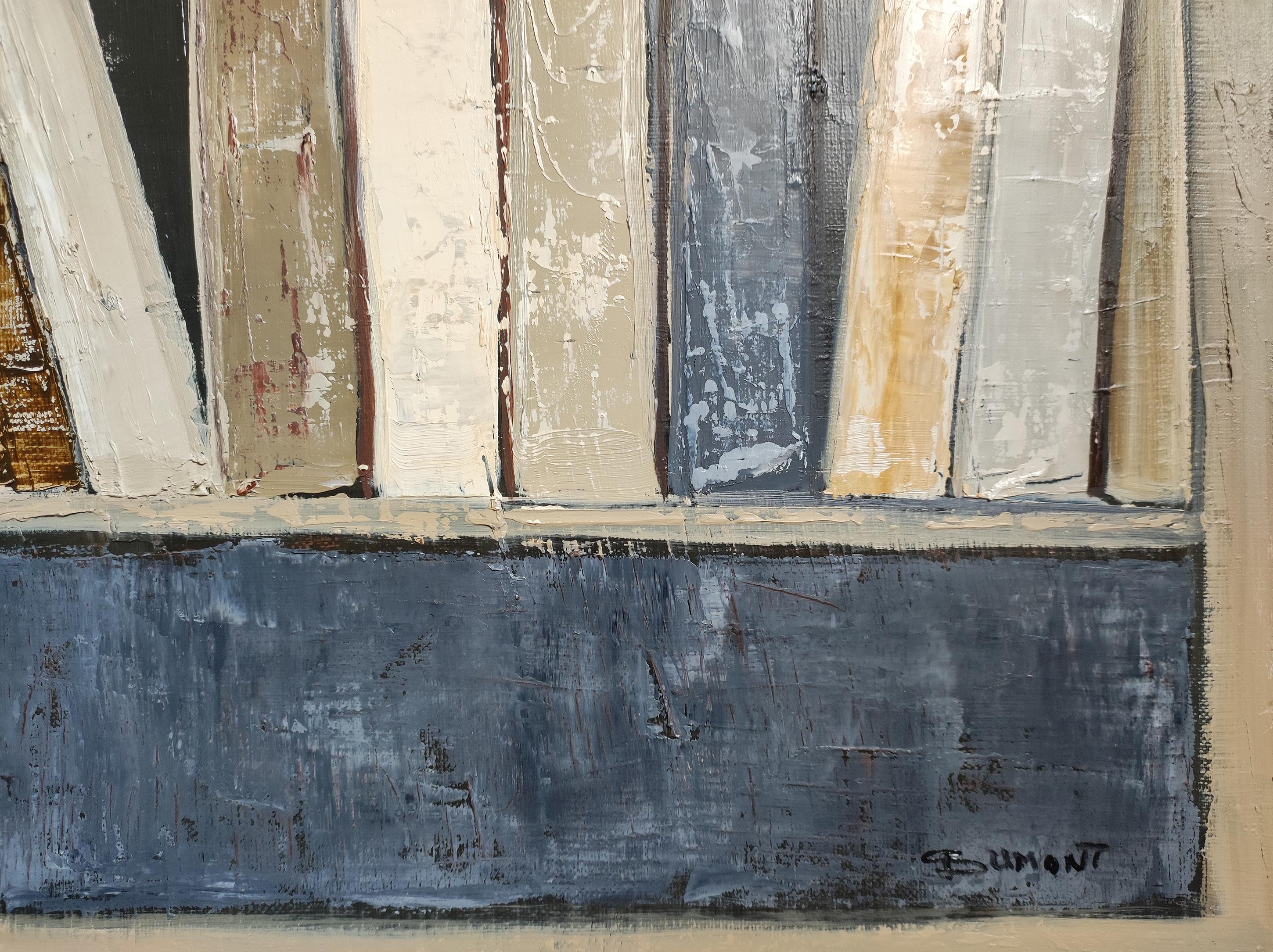 Whisper of Pages – Original Textured Abstract Library, Oil Paint, Contemporary For Sale 5