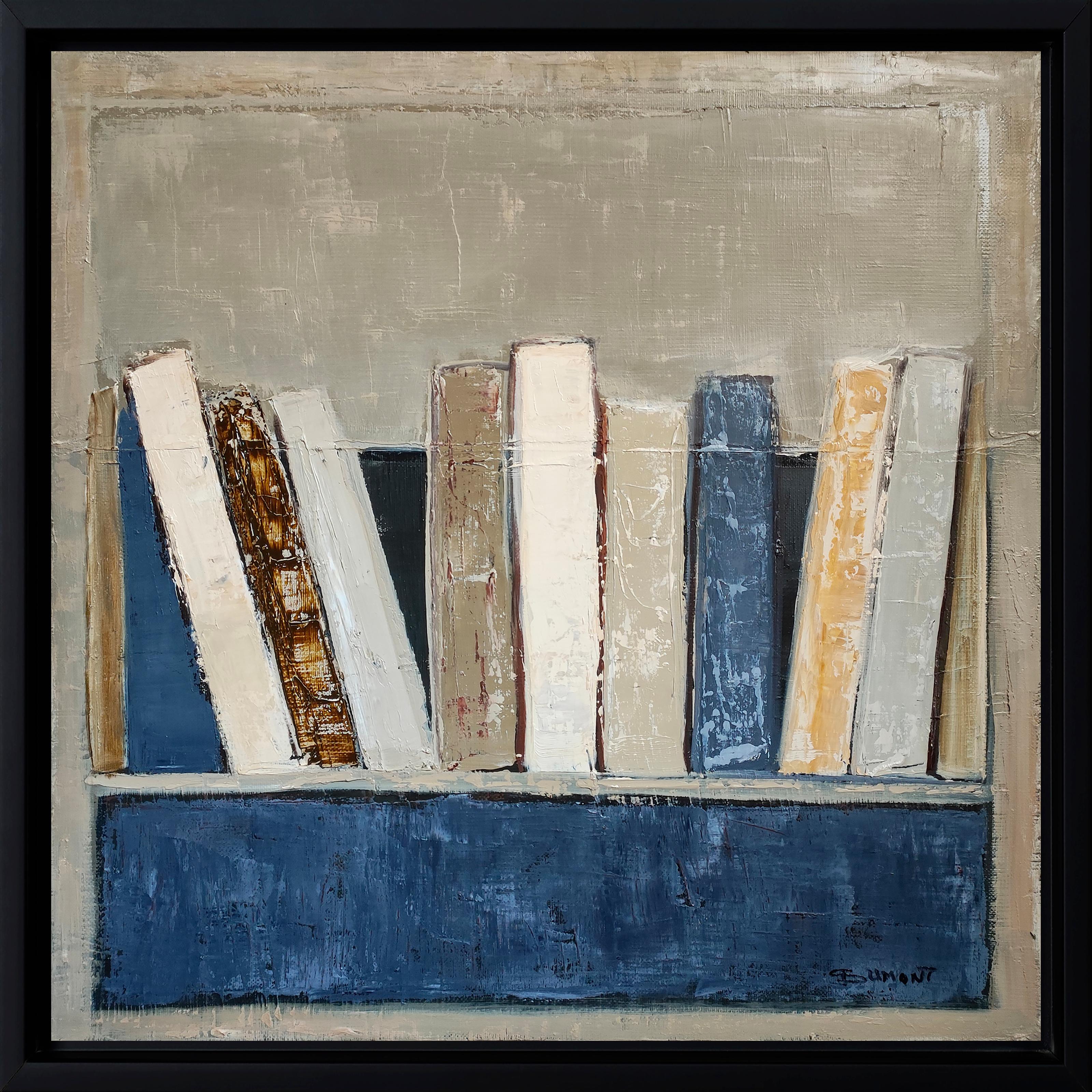 SOPHIE DUMONT Still-Life Painting - Whisper of Pages – Original Textured Abstract Library, Oil Paint, Contemporary