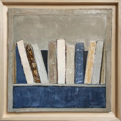 Susurro de Páginas - Biblioteca Abstracta con Textura Original, Pintura al Óleo, Contemporáneo