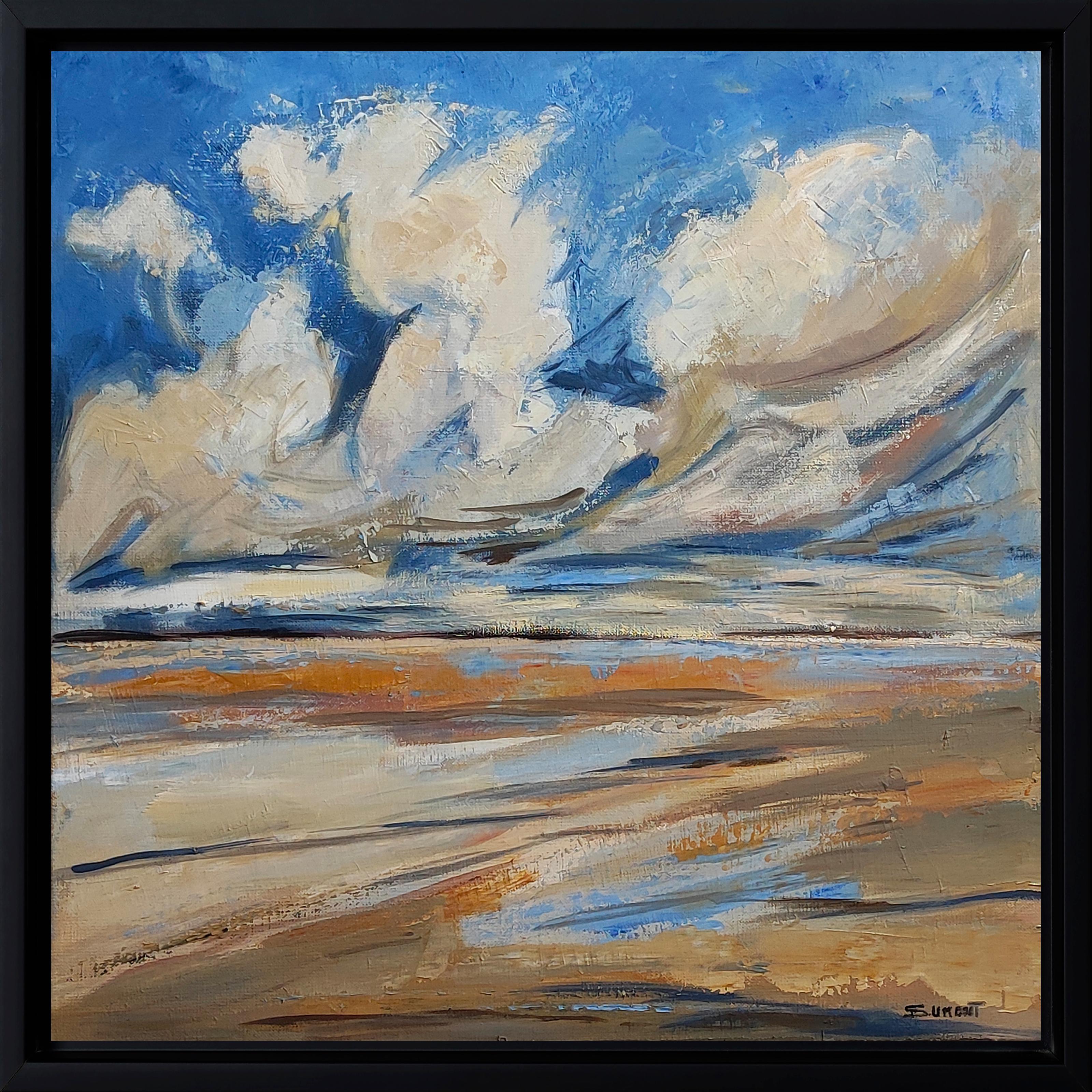 Sussurri del vento, Paesaggio marino, Mare blu, Semi astratto,  Espressionismo - Painting di SOPHIE DUMONT