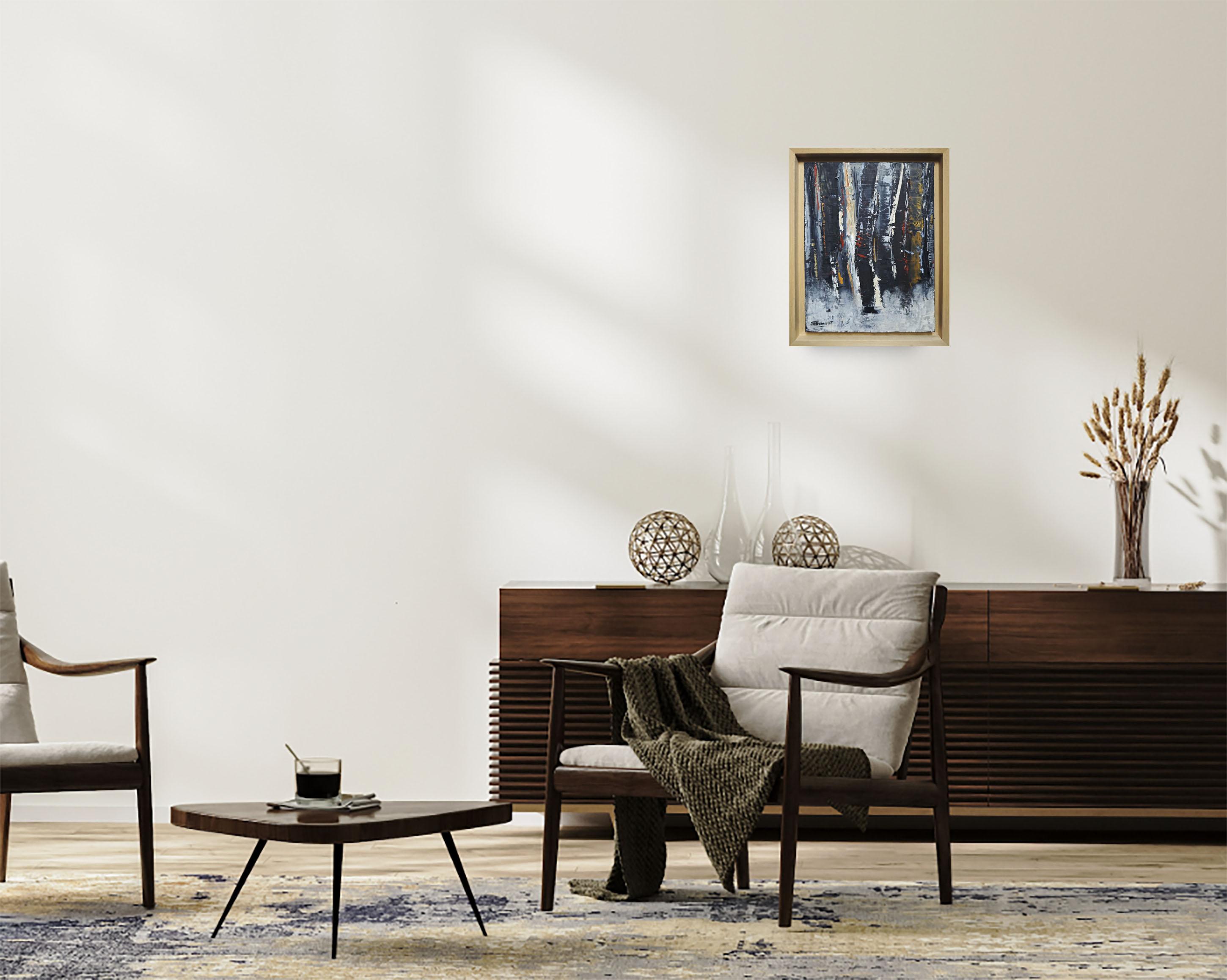 Forêt d'hiver, arbres noirs, huile sur toile, expressionnisme abstrait, Contemporary en vente 5