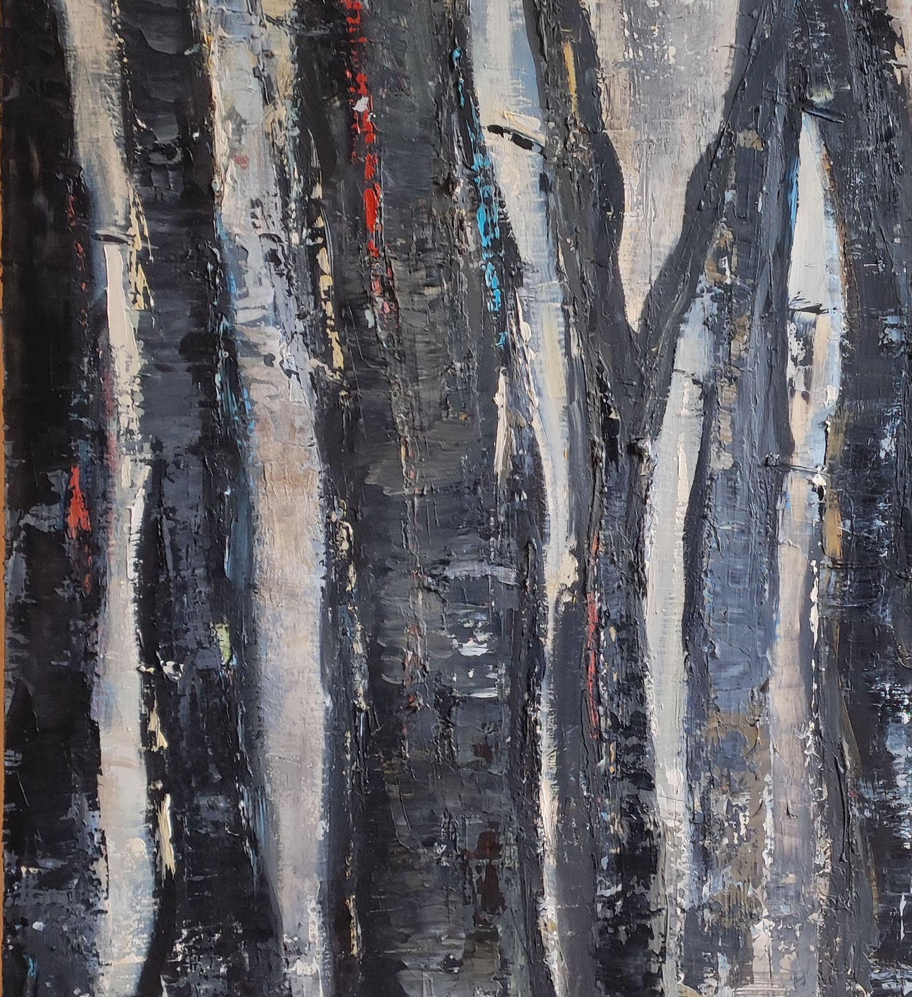 Winterwald, Schwarze Bäume, Öl auf Leinwand, Expressionismus Abstrakt, Französischer Künstler im Angebot 6
