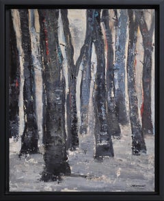 Bosque de invierno, Árboles negros, Óleo sobre lienzo, Expresionismo Abstracto, Artista francés