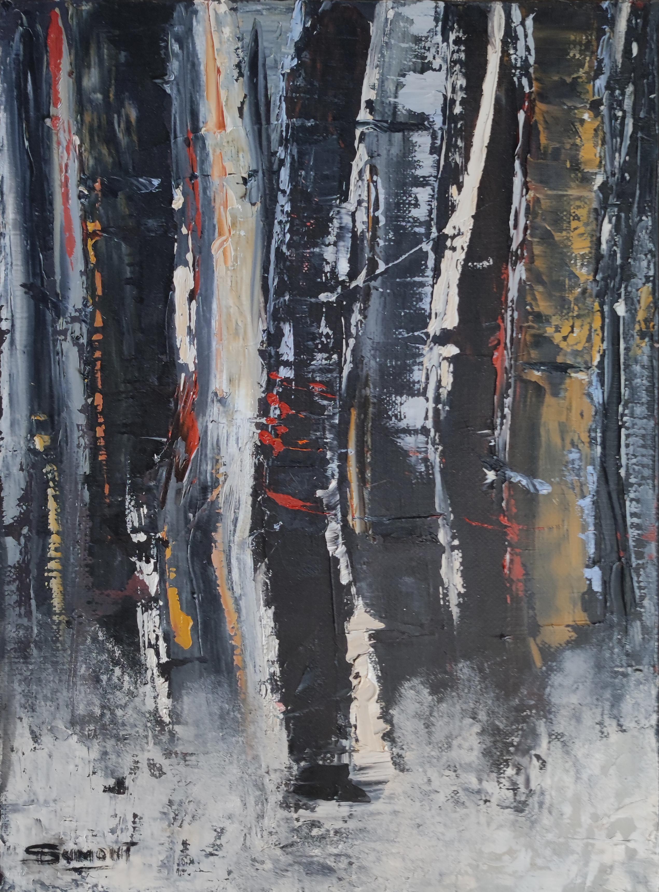 Forêt d'hiver, arbres noirs, huile sur toile, expressionnisme abstrait, contemporain en vente 2