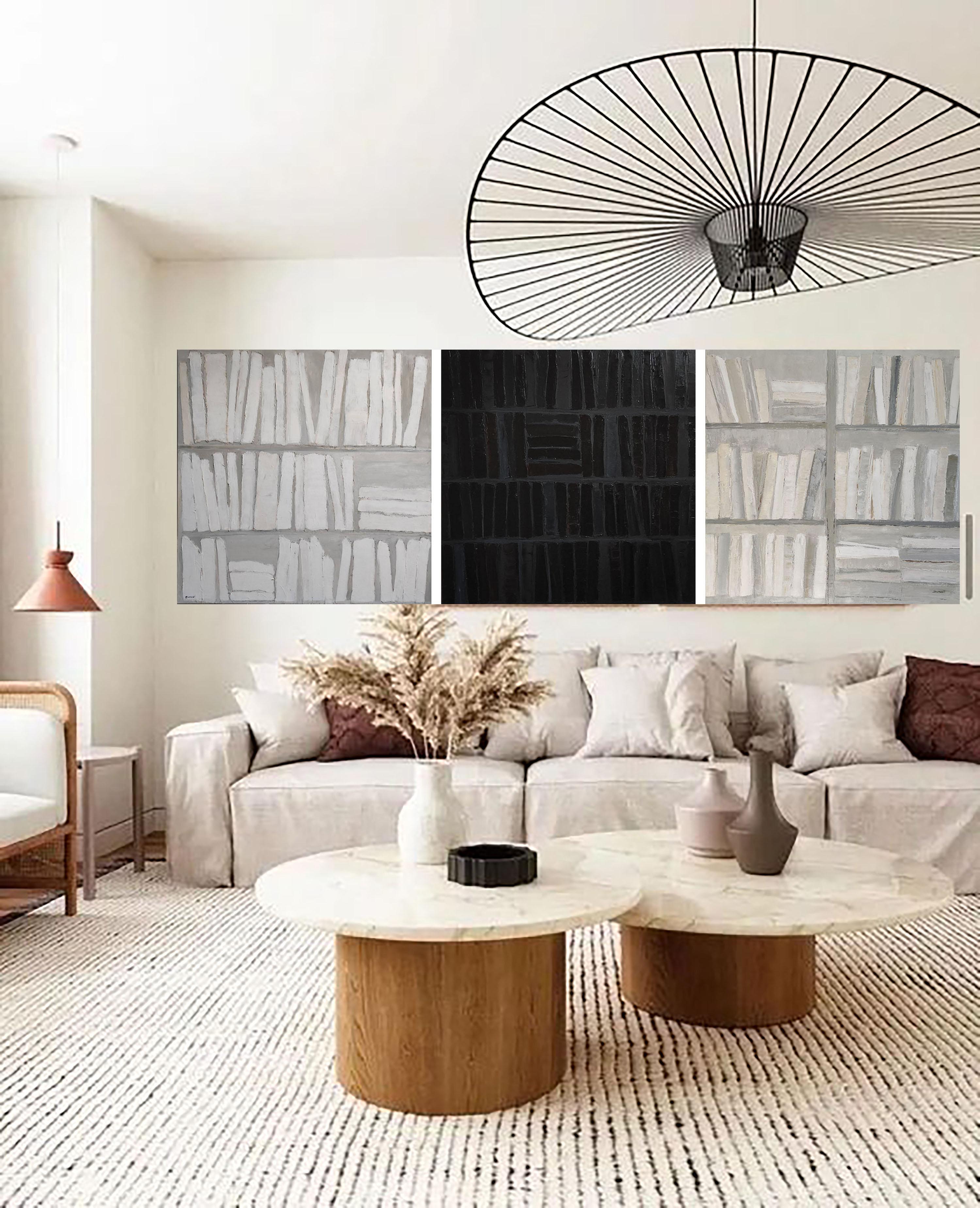 Zen, Astratto, Trittico contemporaneo, Bianco e nero, Minimalismo, Francese - Painting di SOPHIE DUMONT