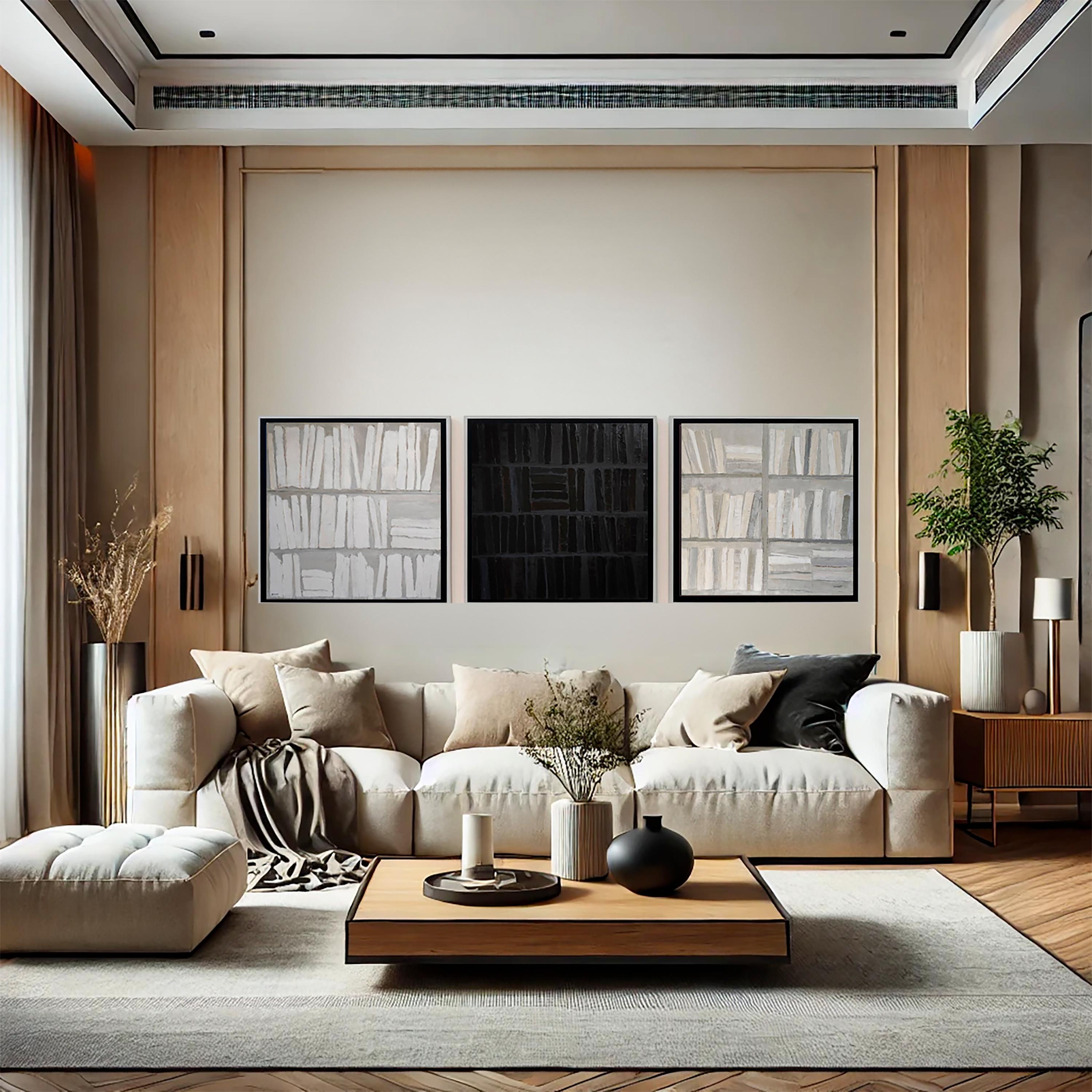 Zen, Astratto, Trittico contemporaneo, Bianco e nero, Minimalismo, Francese 4