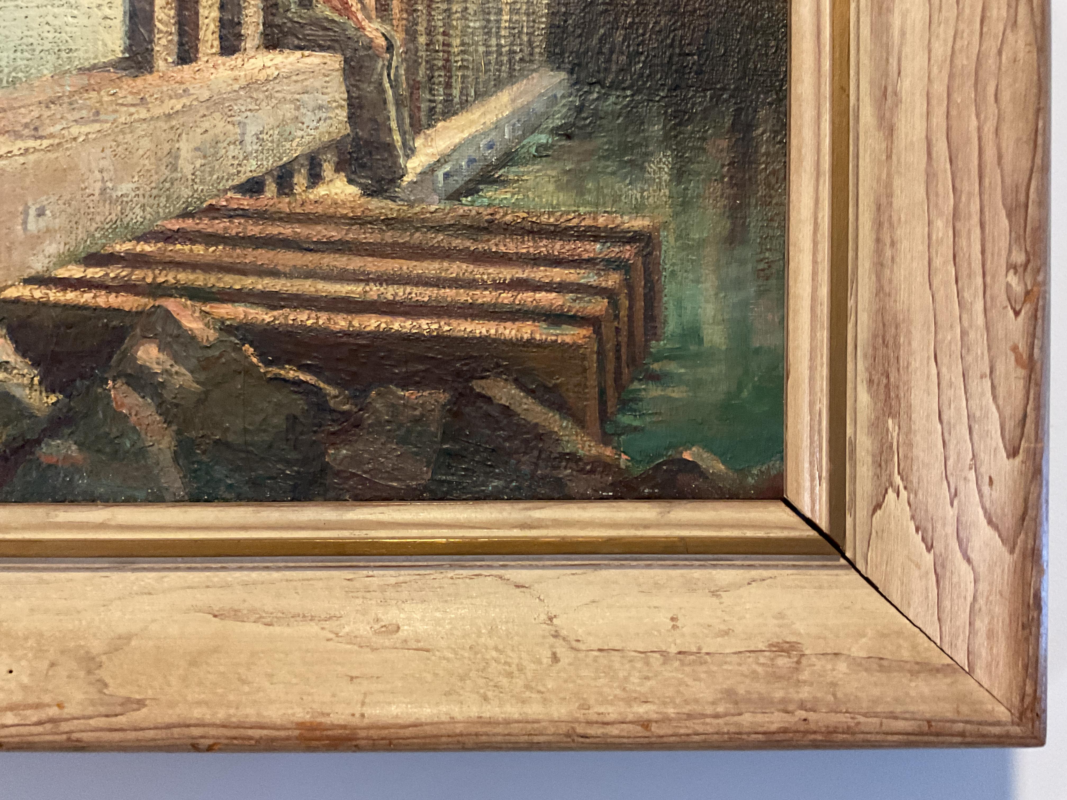 Scena modernista d'epoca di Filadelfia, olio su tela, di Sophie Parsons, 1940 ca. - Painting American Modern di Sophie F. Parsons