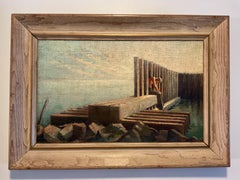 Scena modernista d'epoca di Filadelfia, olio su tela, di Sophie Parsons, 1940 ca.