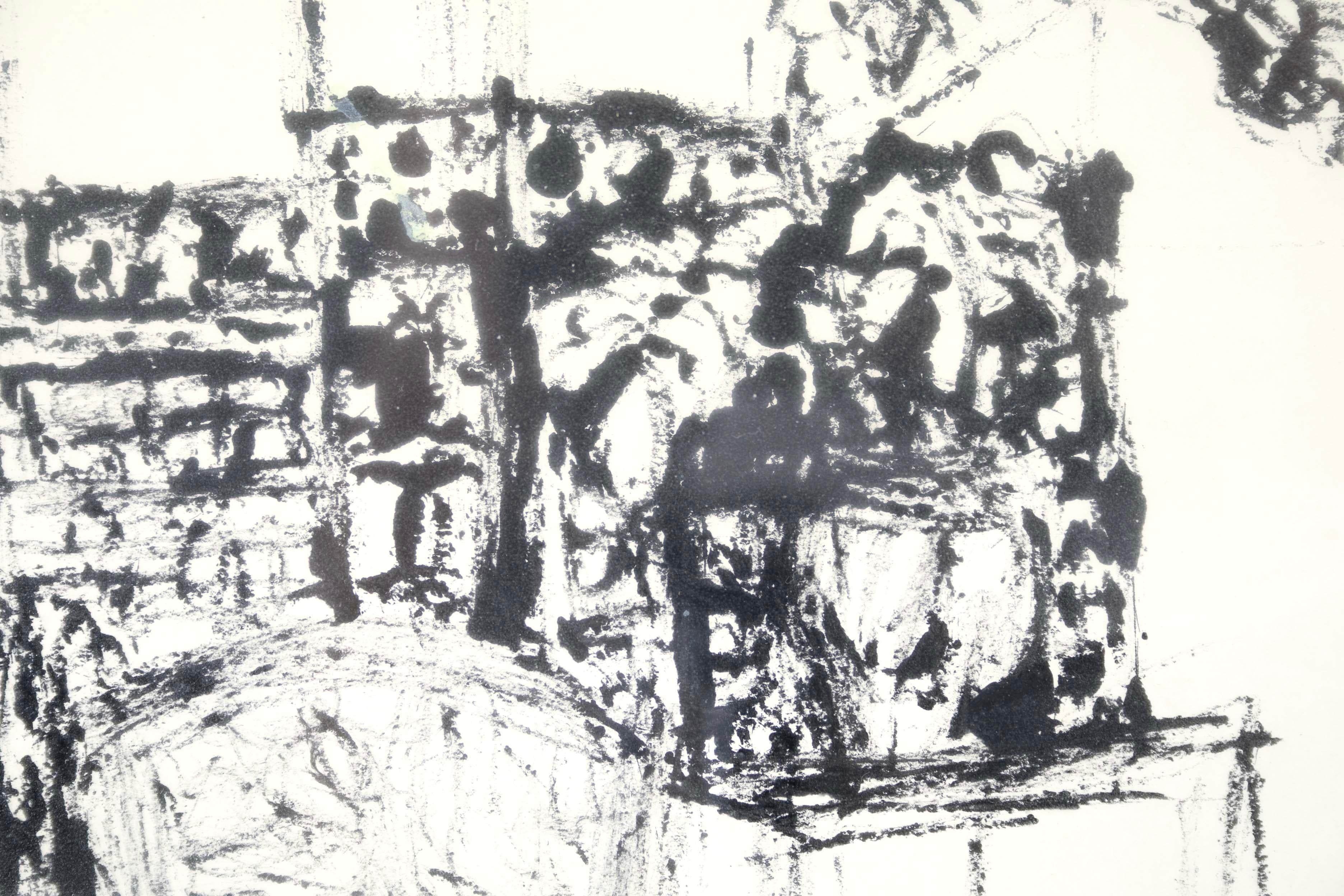 Carta Sophie Fordon Cordoba Spagna 1971 Disegno acquerello modernista firmato e incorniciato in vendita