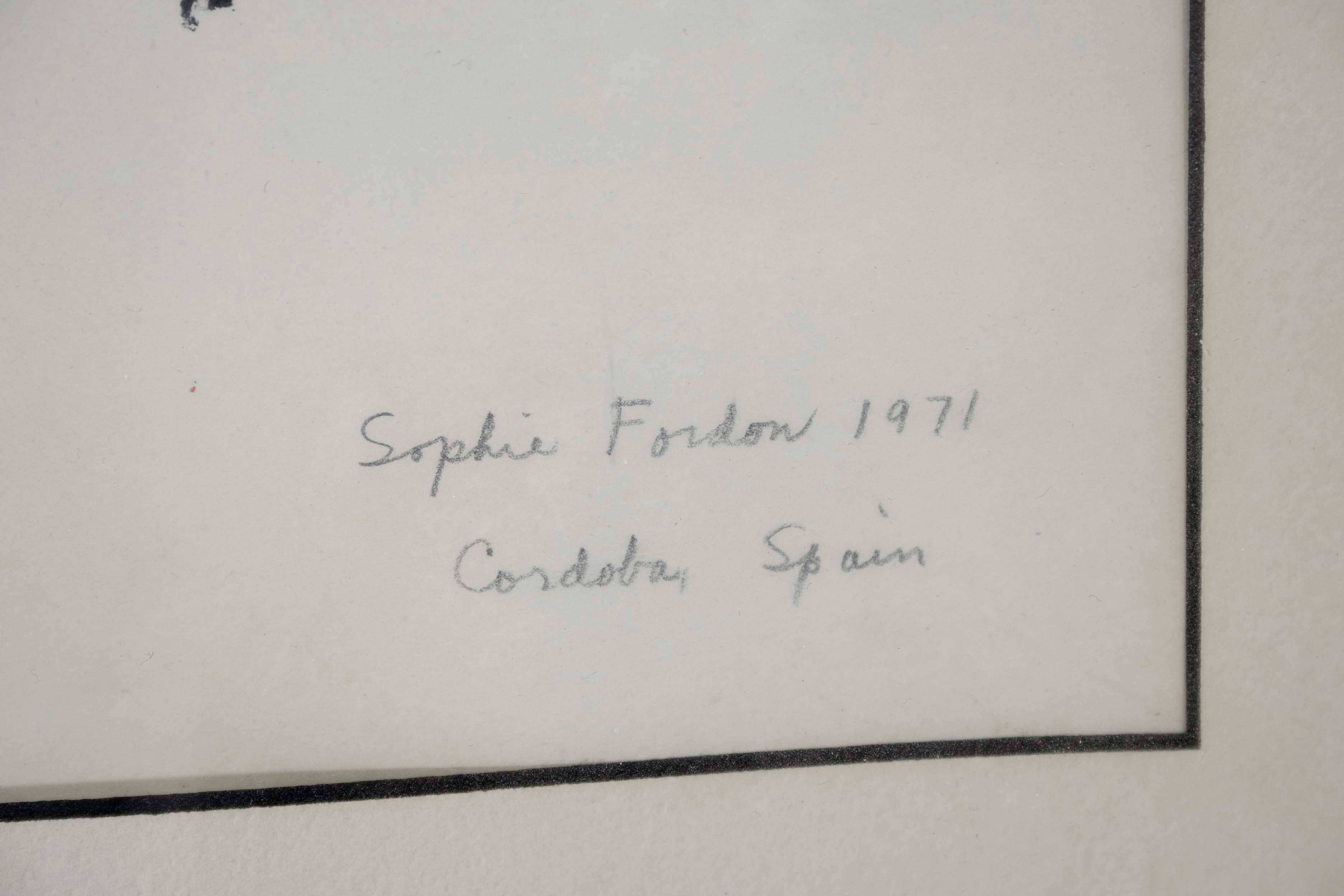 Sophie Fordon Cordoba Spagna 1971 Disegno acquerello modernista firmato e incorniciato in vendita 3