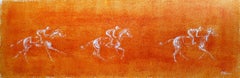 Catch me if you can... Original Orange Painting of Horse Riders