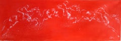 Schooling, Original Red Painting of Horse Riders