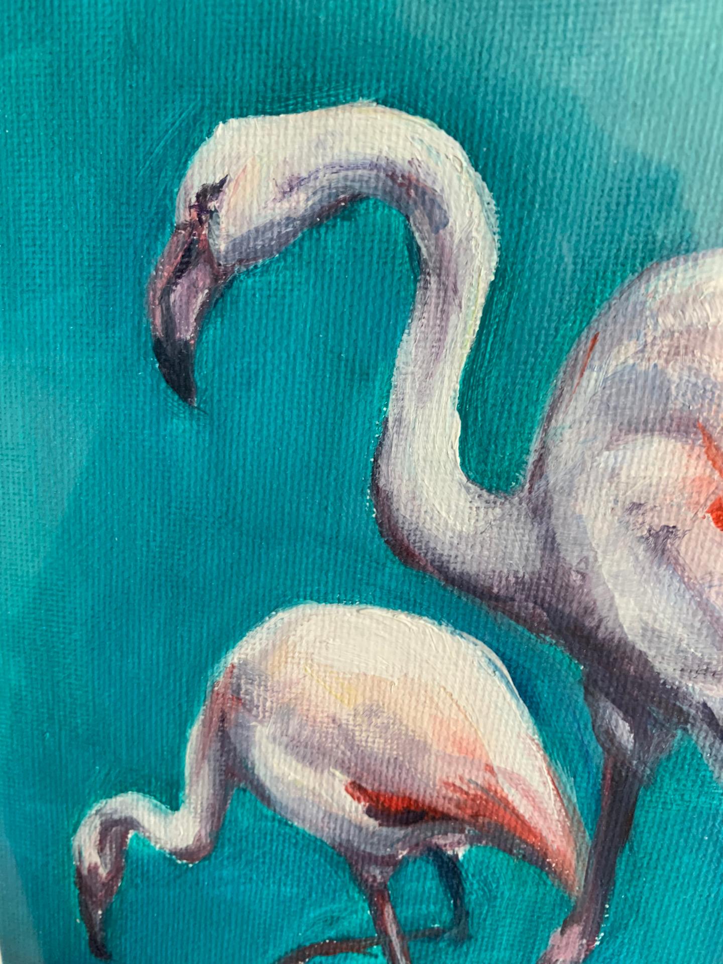 Sophie Harden, Fire Birds, Contemporary Bright Bird Art, Flamingo Painting 2