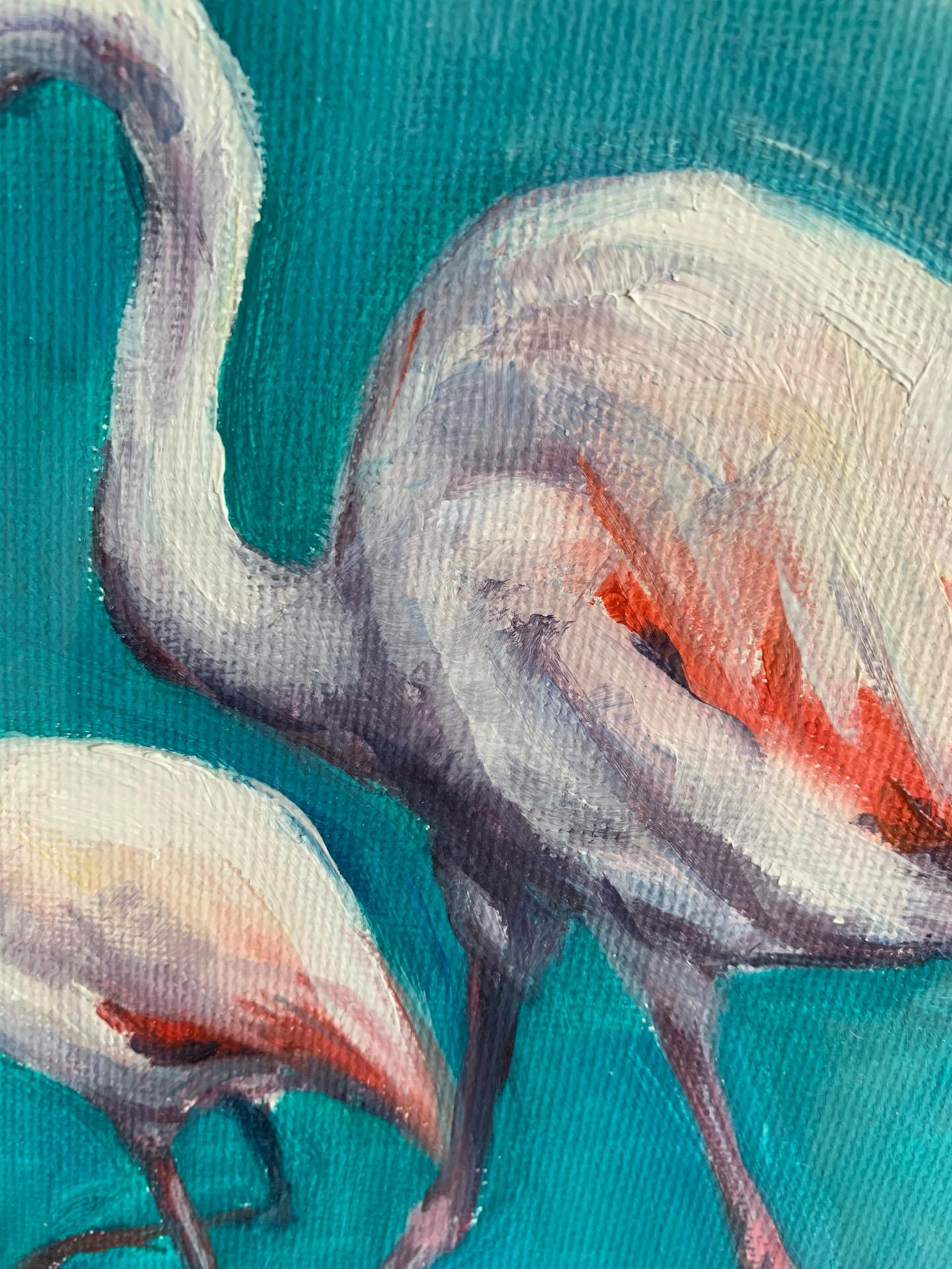 Sophie Harden, Fire Birds, Contemporary Bright Bird Art, Flamingo Painting 3