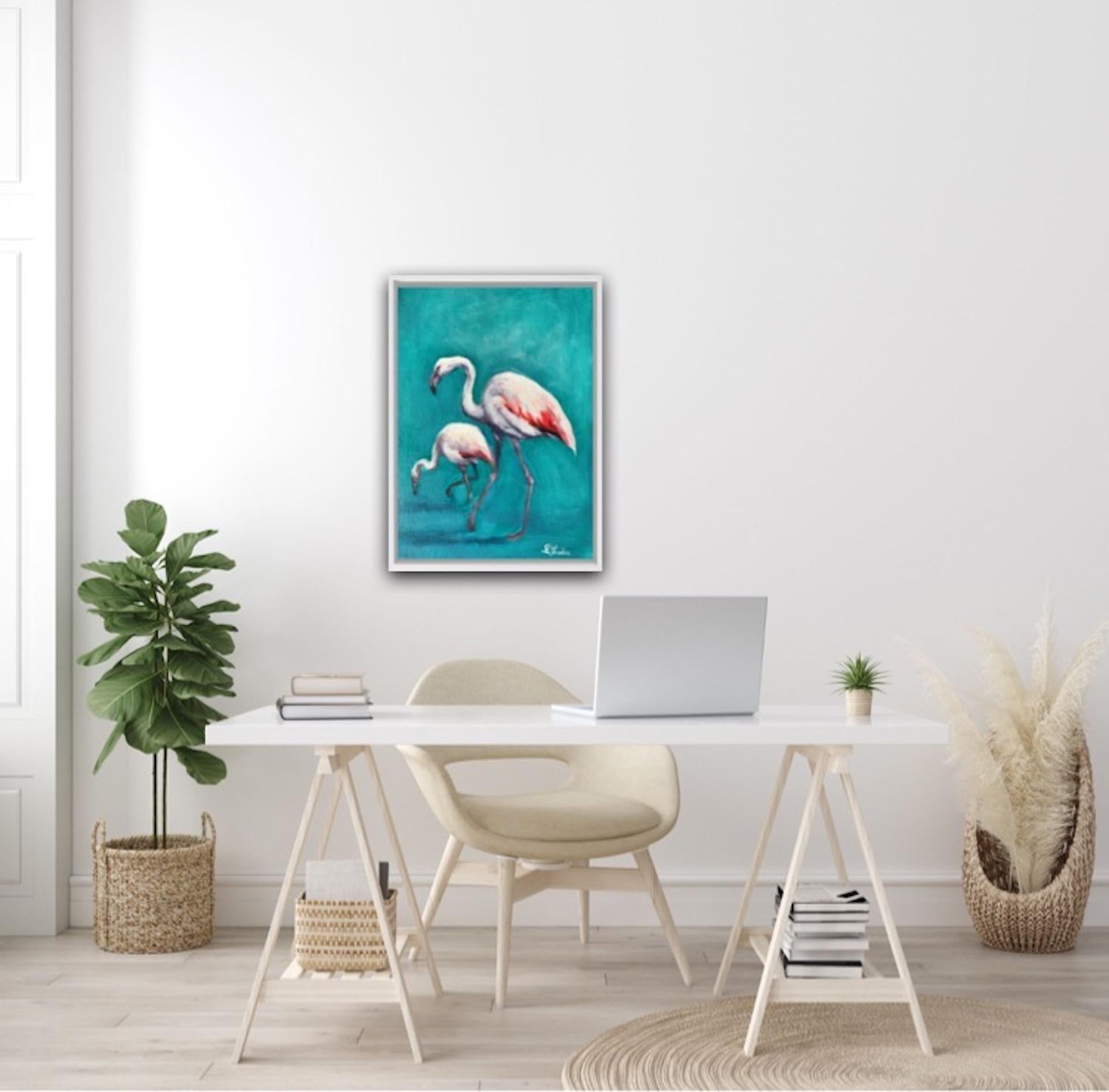 Sophie Harden, Fire Birds, Contemporary Bright Bird Art, Flamingo Painting 4