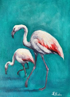 Sophie Harden, Fire Birds, Contemporary Bright Bird Art, Flamingo Painting