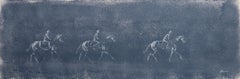 The Morning Parade, Original Blue Painting of Horse Riders