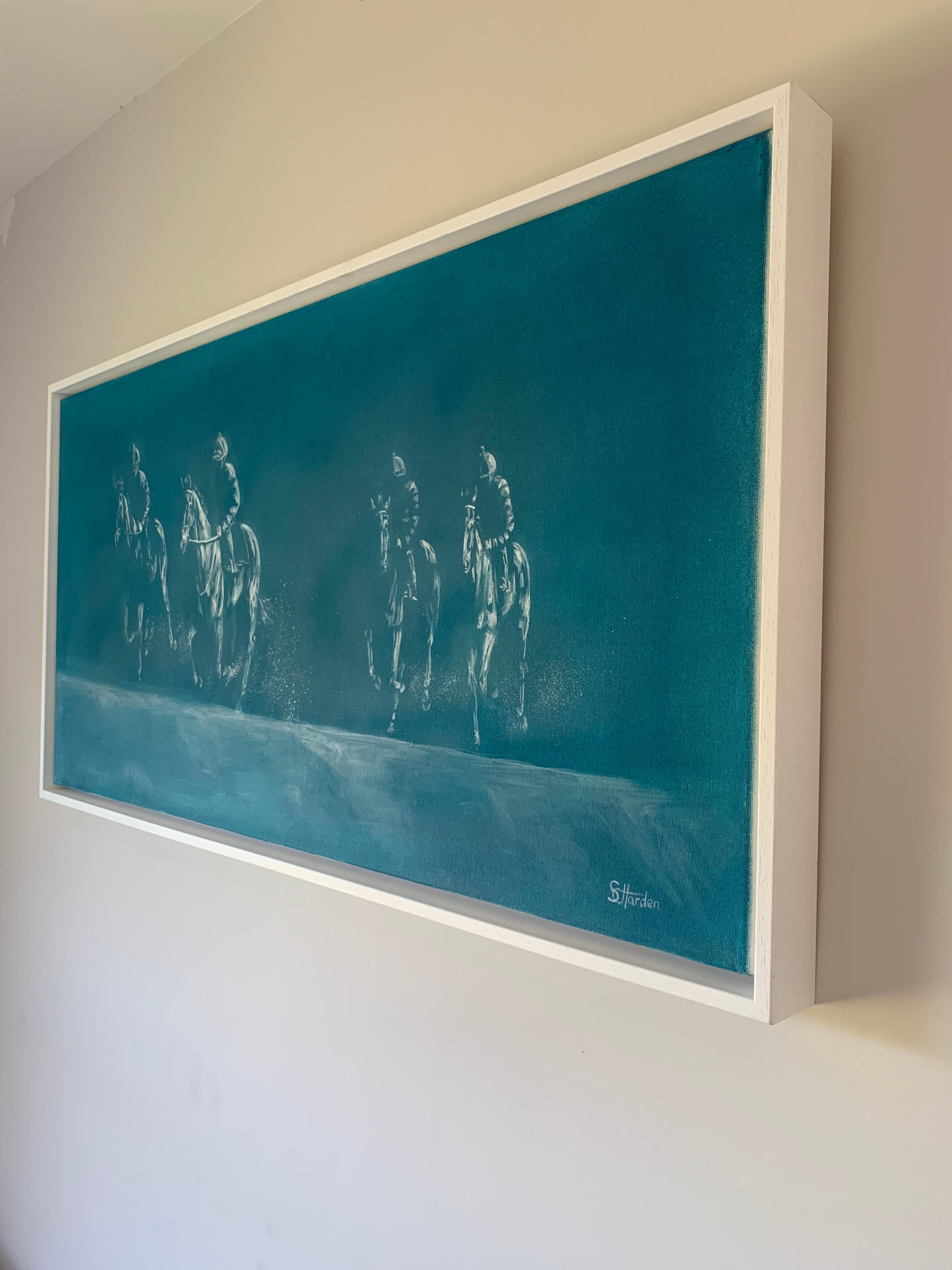 Viajar, Pintura Contemporánea Original de Caballos, Arte Animal,  Arte de las carreras de caballos - Landscape Painting Azul de Sophie Harden