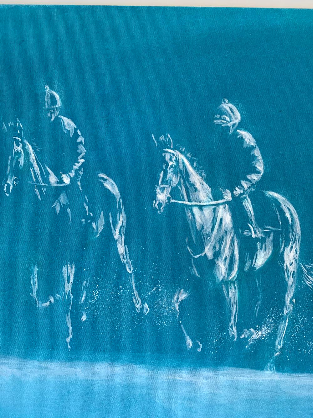 Viajar, Pintura Contemporánea Original de Caballos, Arte Animal,  Arte de las carreras de caballos 2