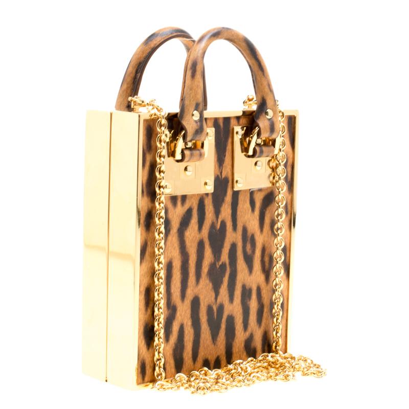 Sophie Hulme Brown Leopard Print Leather Compton Box Top Handle Shoulder Bag In Good Condition In Dubai, Al Qouz 2