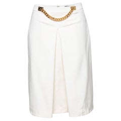 Sophie Hulme Ivory Stretch Gabardine Chain Inverted Pleat Front Skirt M