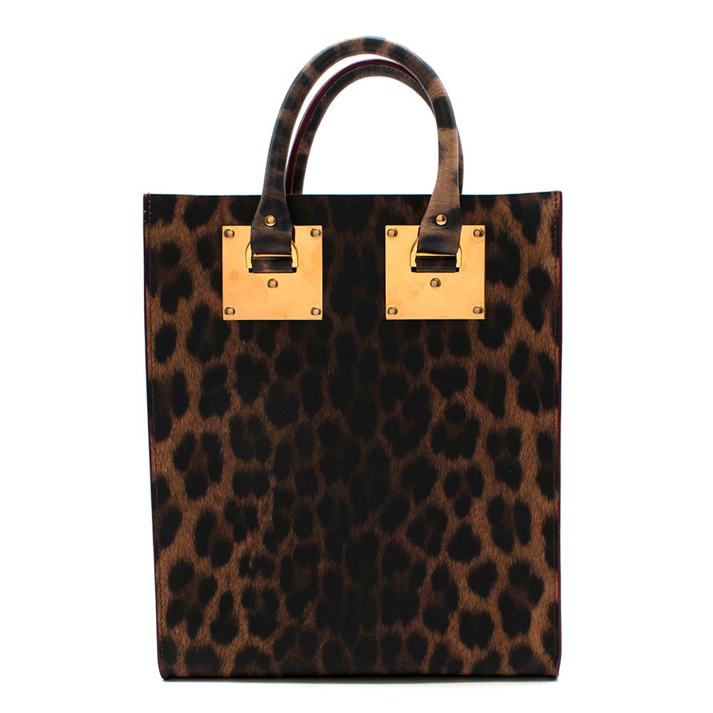 Black Sophie Hulme Leather Leopard Print Top Handle Tote For Sale