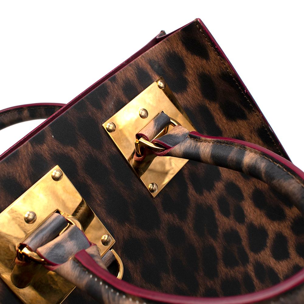 Sophie Hulme Leather Leopard Print Top Handle Tote In Good Condition For Sale In London, GB