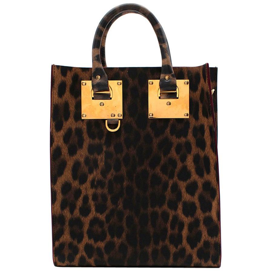Sophie Hulme Leather Leopard Print Top Handle Tote For Sale