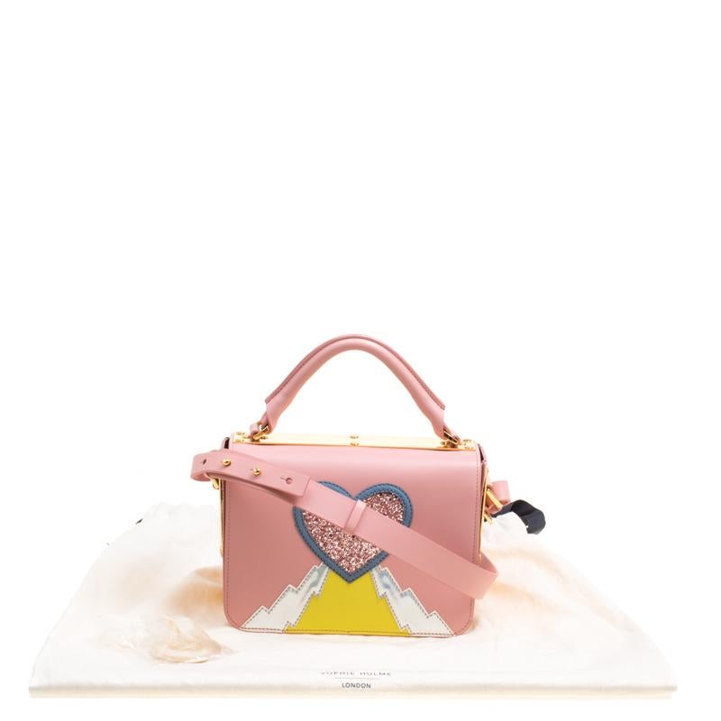 Sophie Hulme Pink Leather Finsbury Applique Detail Top Handle Shoulder Bag 5