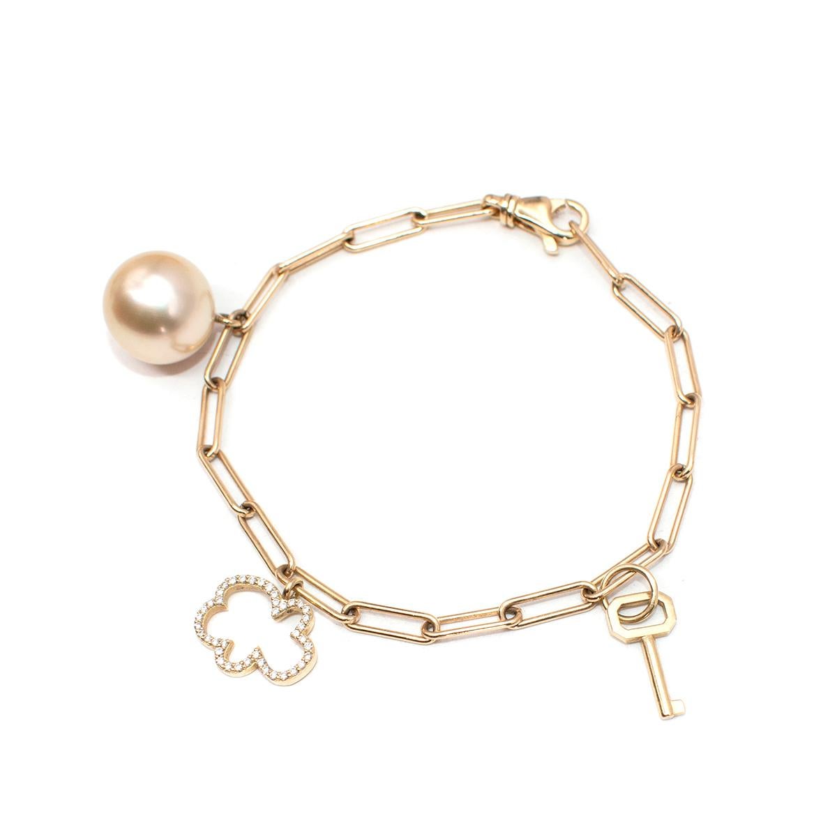 Women's Sophie Keegan Pearl Charm Gold Bracelet  For Sale