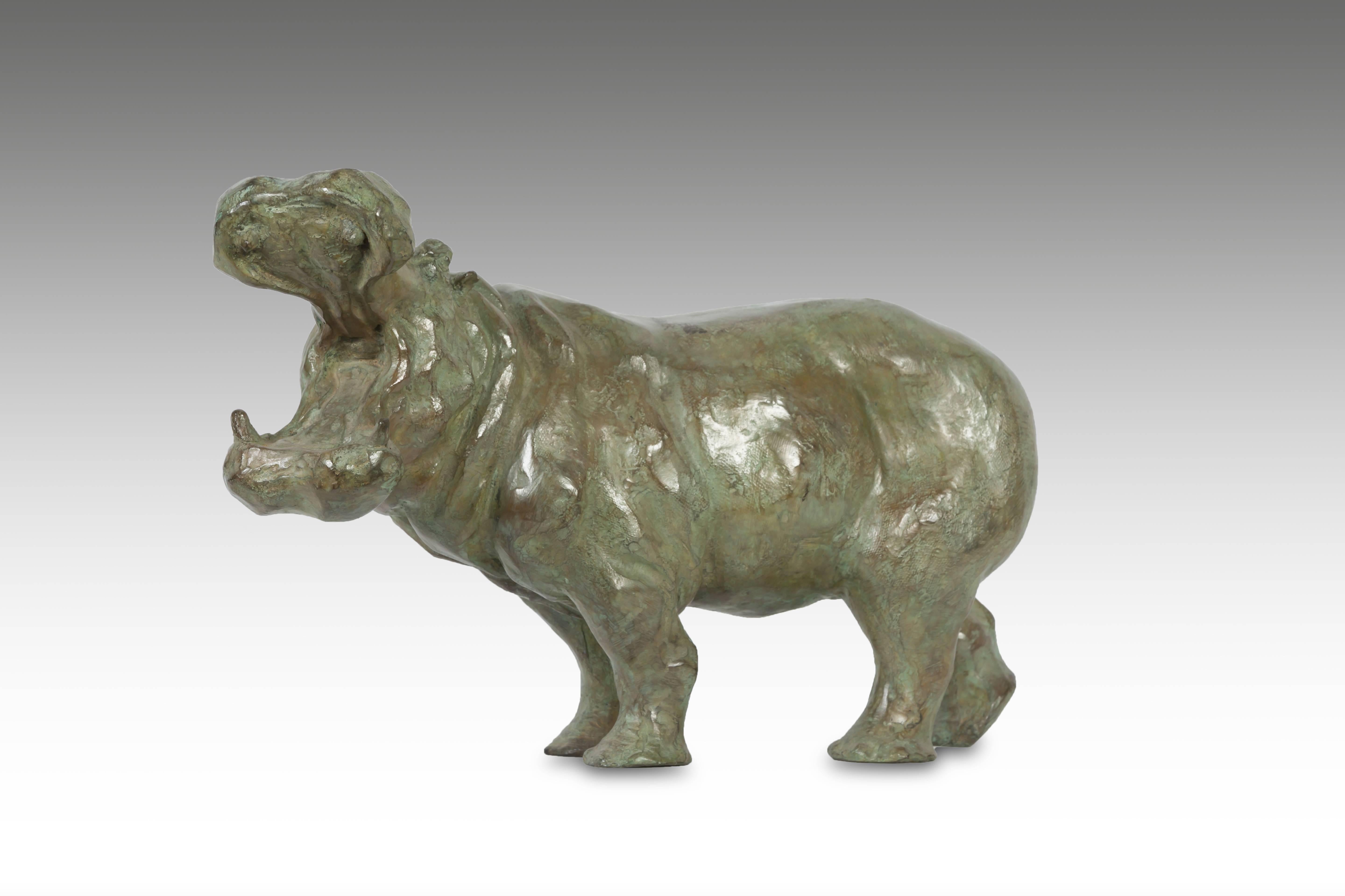 Bronze Yawning Hippopotame - Sculpture by SOPHIE MARTIN