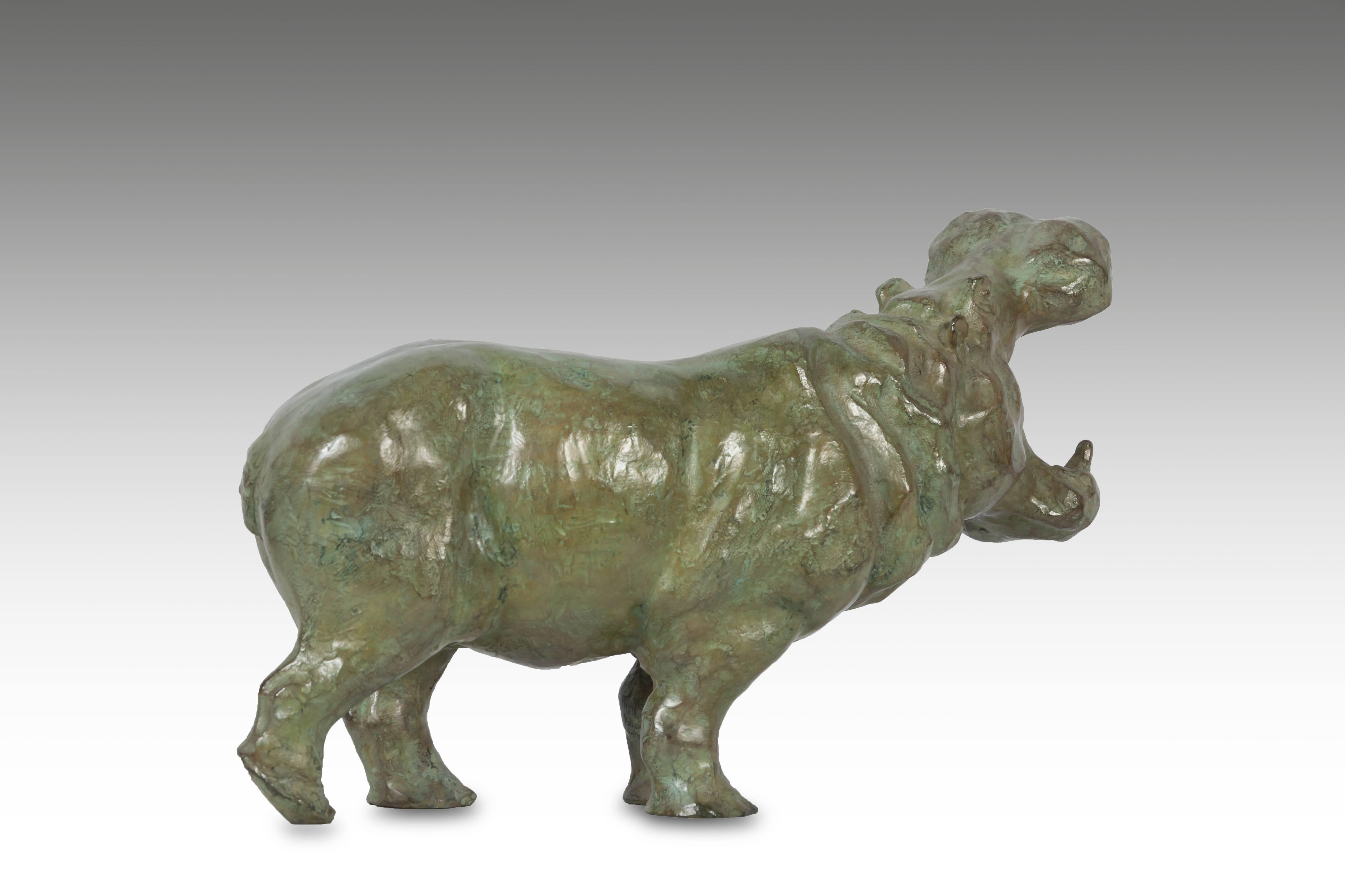 SOPHIE MARTIN Figurative Sculpture - Bronze Yawning Hippopotame